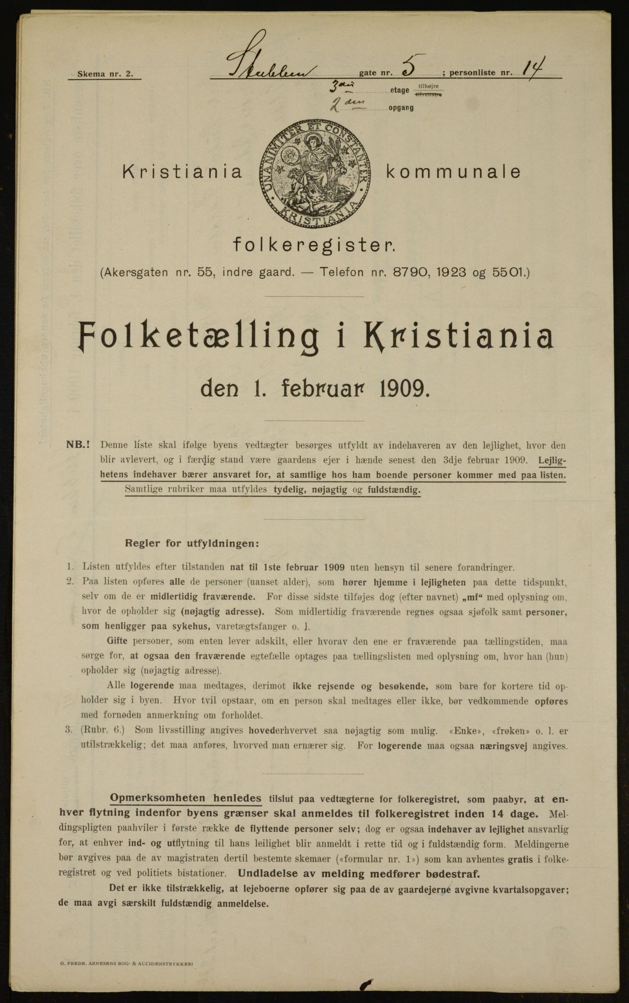 OBA, Kommunal folketelling 1.2.1909 for Kristiania kjøpstad, 1909, s. 94525