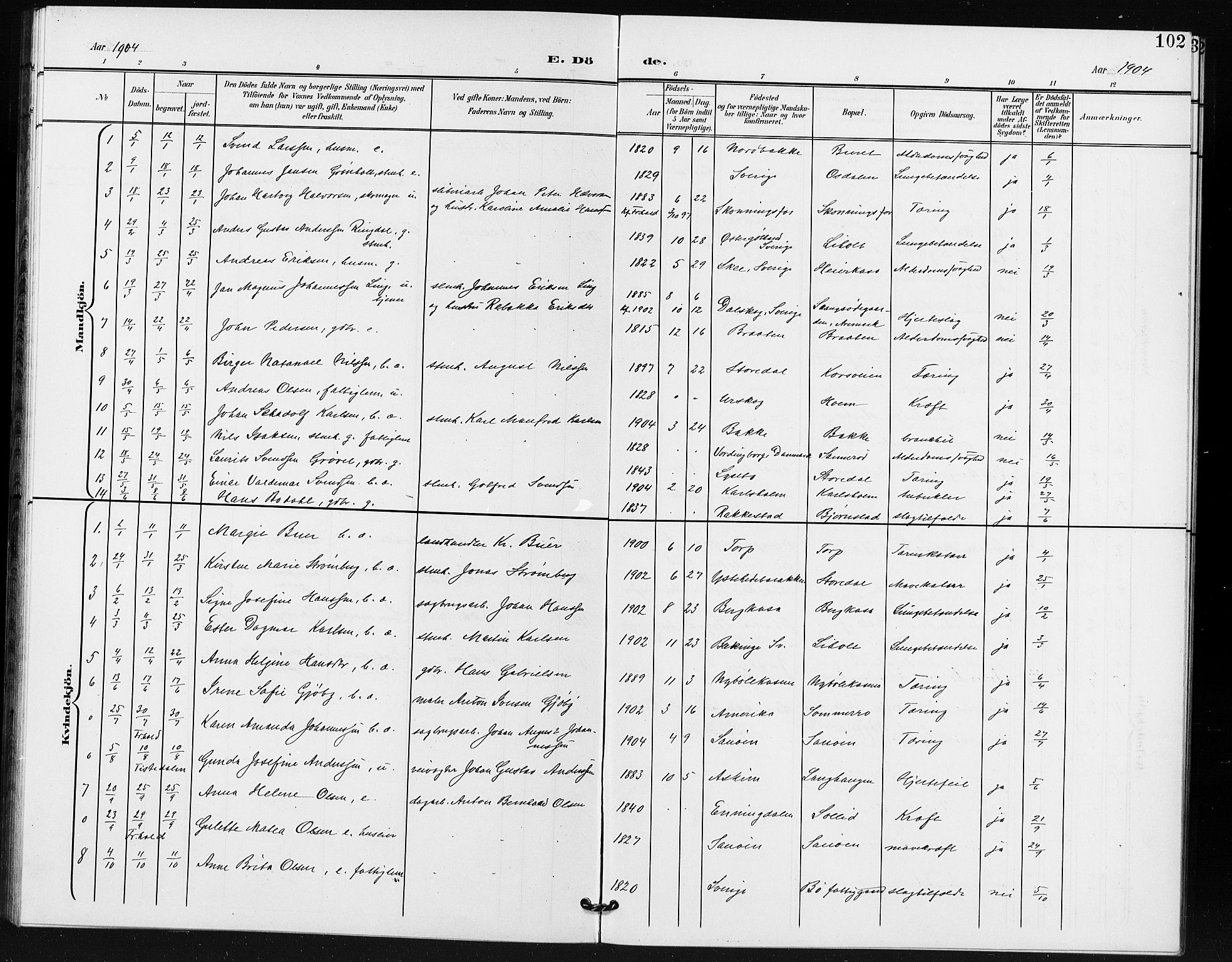 Idd prestekontor Kirkebøker, AV/SAO-A-10911/G/Gb/L0001: Klokkerbok nr. II 1, 1901-1907, s. 102