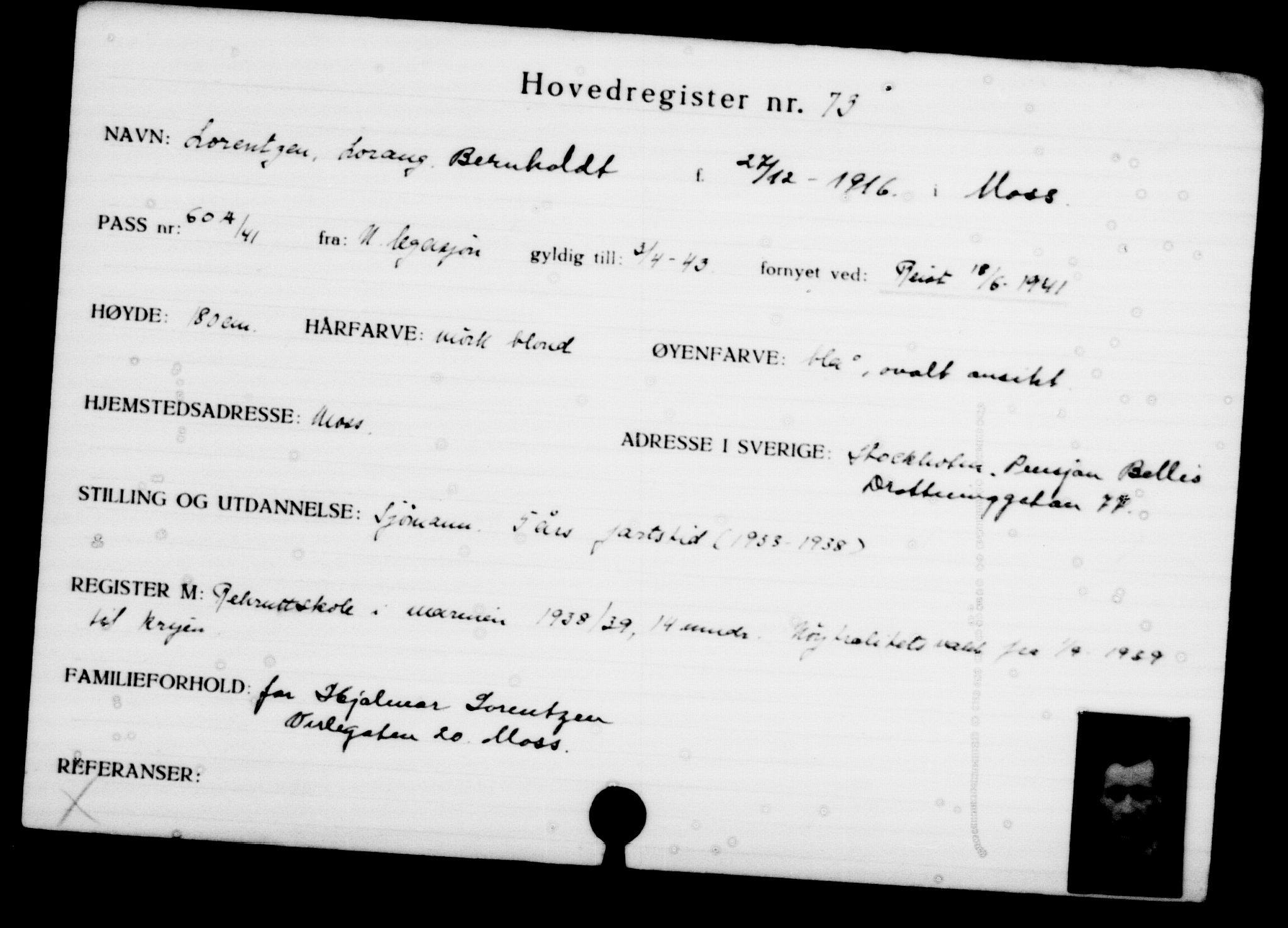 Utenriksstasjonene, Legasjonen i Stockholm, Flyktningkontoret, AV/RA-S-6753/V/Va/L0001: Kjesäterkartoteket, flyktninger med registreringsnr. 1-1000, 1940-1945, s. 126