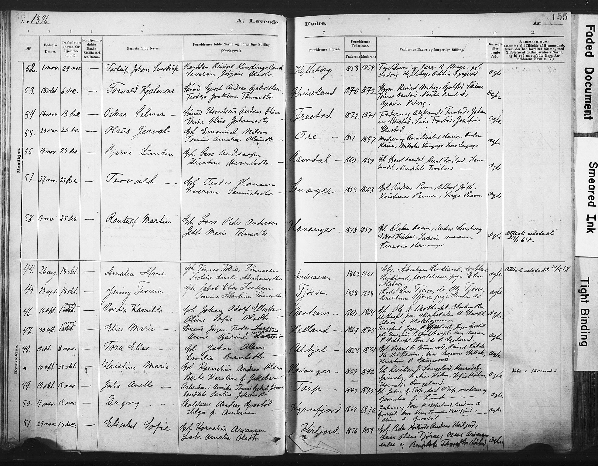 Lista sokneprestkontor, SAK/1111-0027/F/Fa/L0012: Ministerialbok nr. A 12, 1879-1903, s. 155