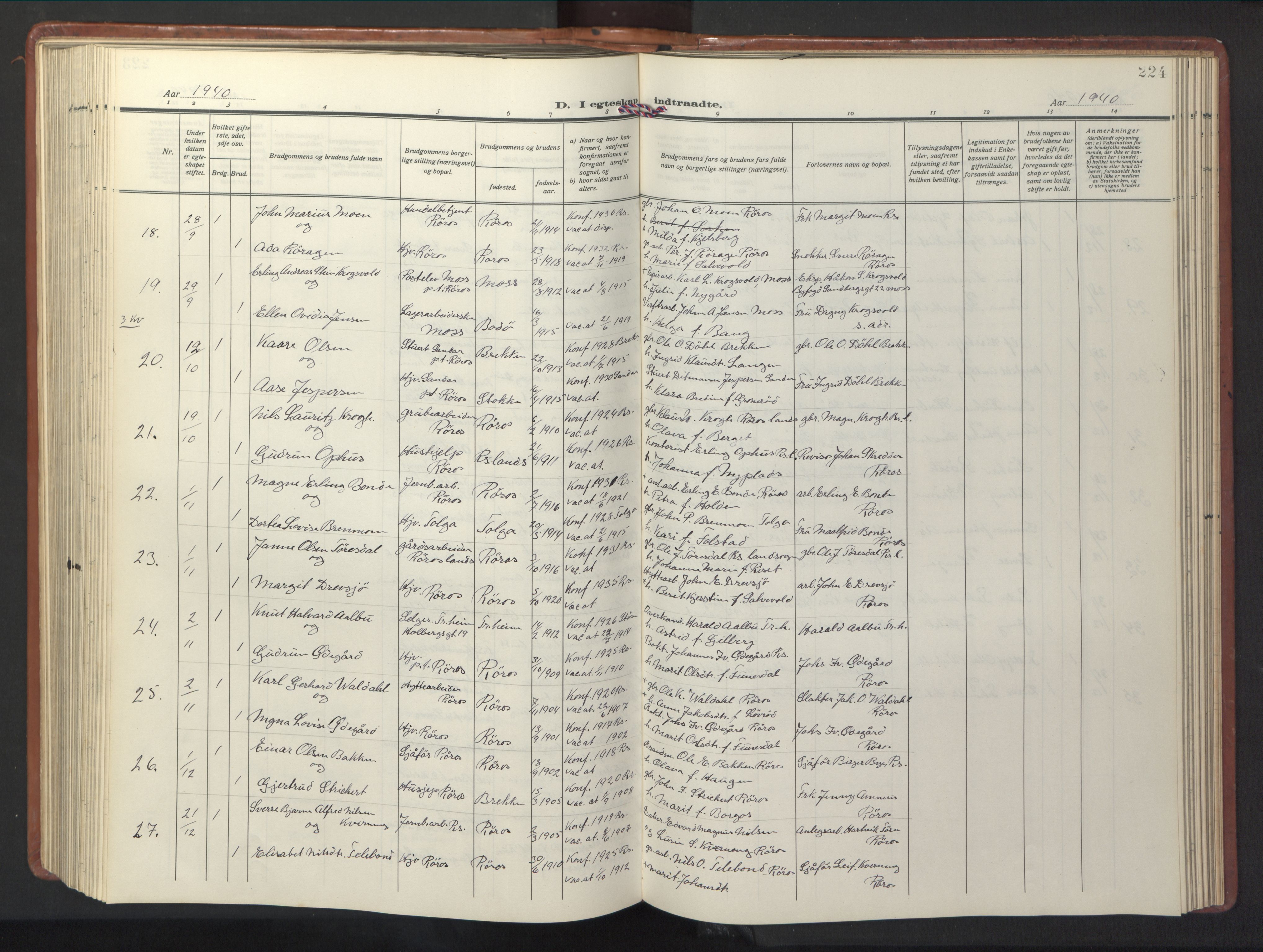 Ministerialprotokoller, klokkerbøker og fødselsregistre - Sør-Trøndelag, AV/SAT-A-1456/681/L0943: Klokkerbok nr. 681C07, 1926-1954, s. 224