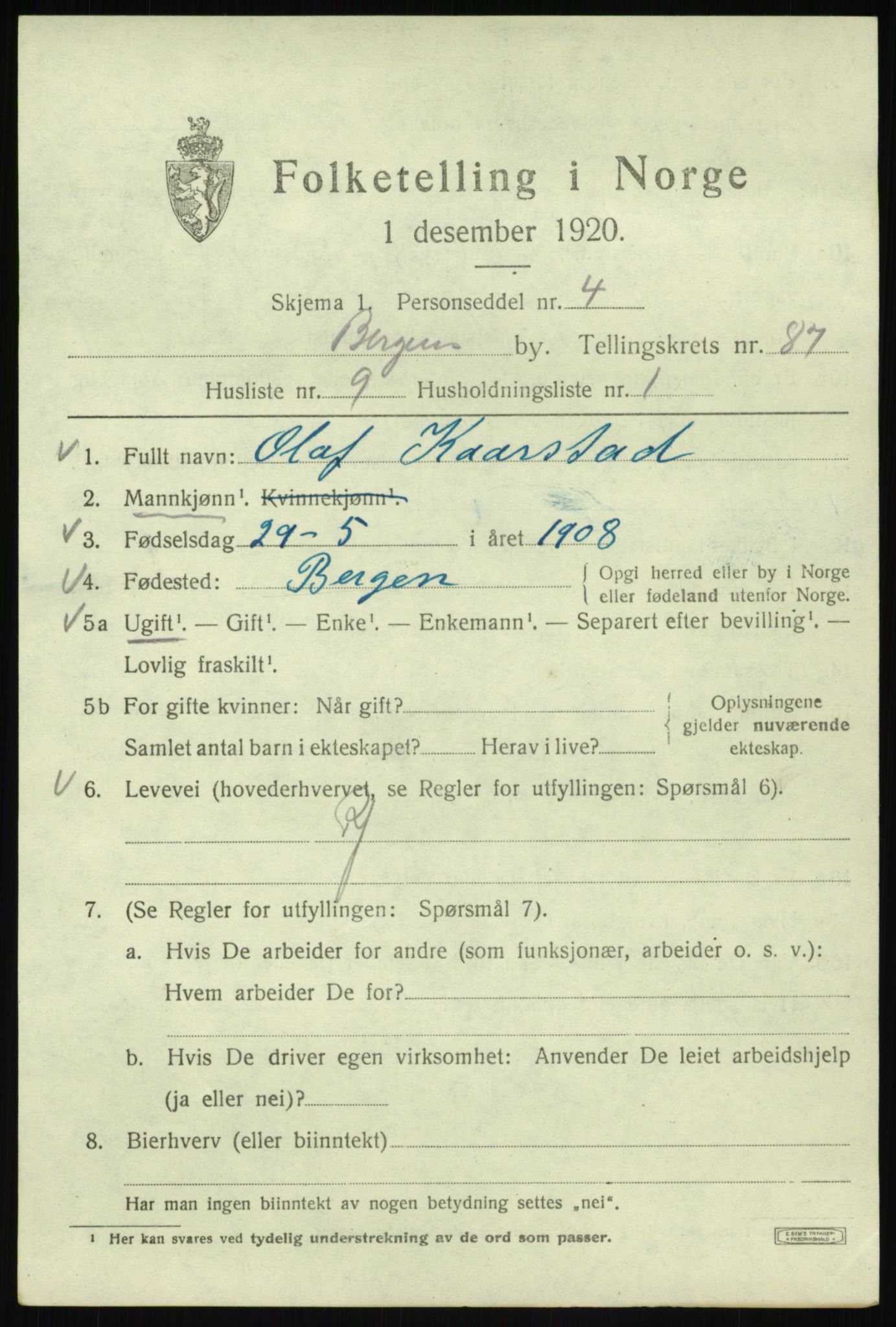 SAB, Folketelling 1920 for 1301 Bergen kjøpstad, 1920, s. 159526