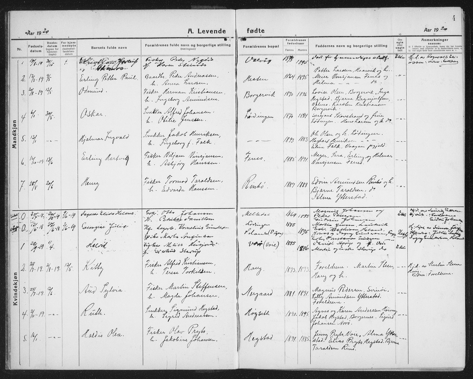 Ministerialprotokoller, klokkerbøker og fødselsregistre - Nordland, AV/SAT-A-1459/872/L1049: Klokkerbok nr. 872C05, 1920-1938, s. 4
