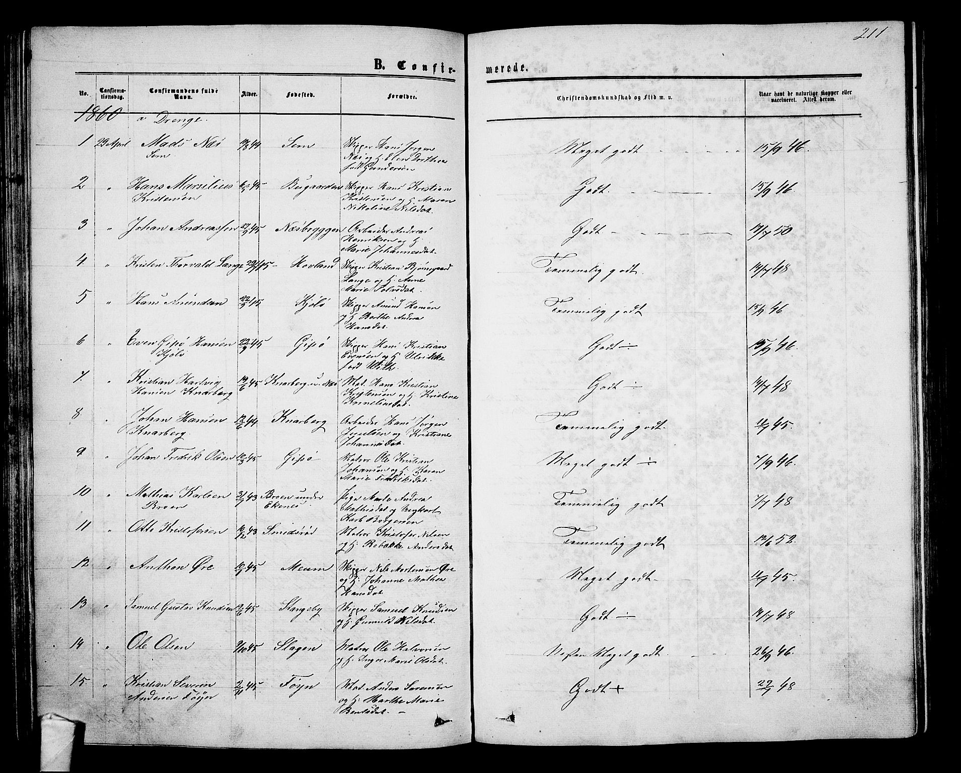 Nøtterøy kirkebøker, AV/SAKO-A-354/G/Ga/L0002: Klokkerbok nr. I 2, 1860-1877, s. 211