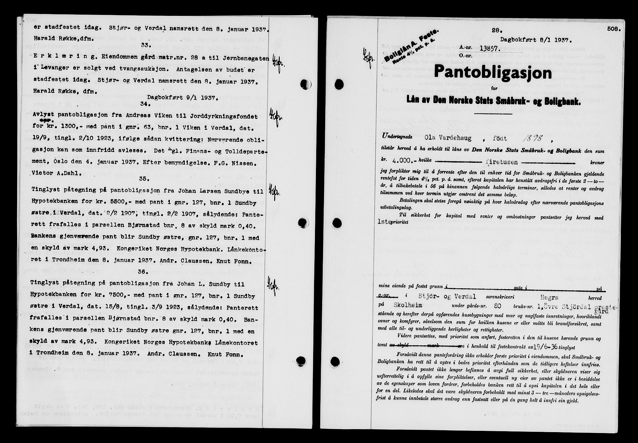 Stjør- og Verdal sorenskriveri, SAT/A-4167/1/2/2C/L0078: Pantebok nr. 46, 1936-1937, Dagboknr: 28/1937