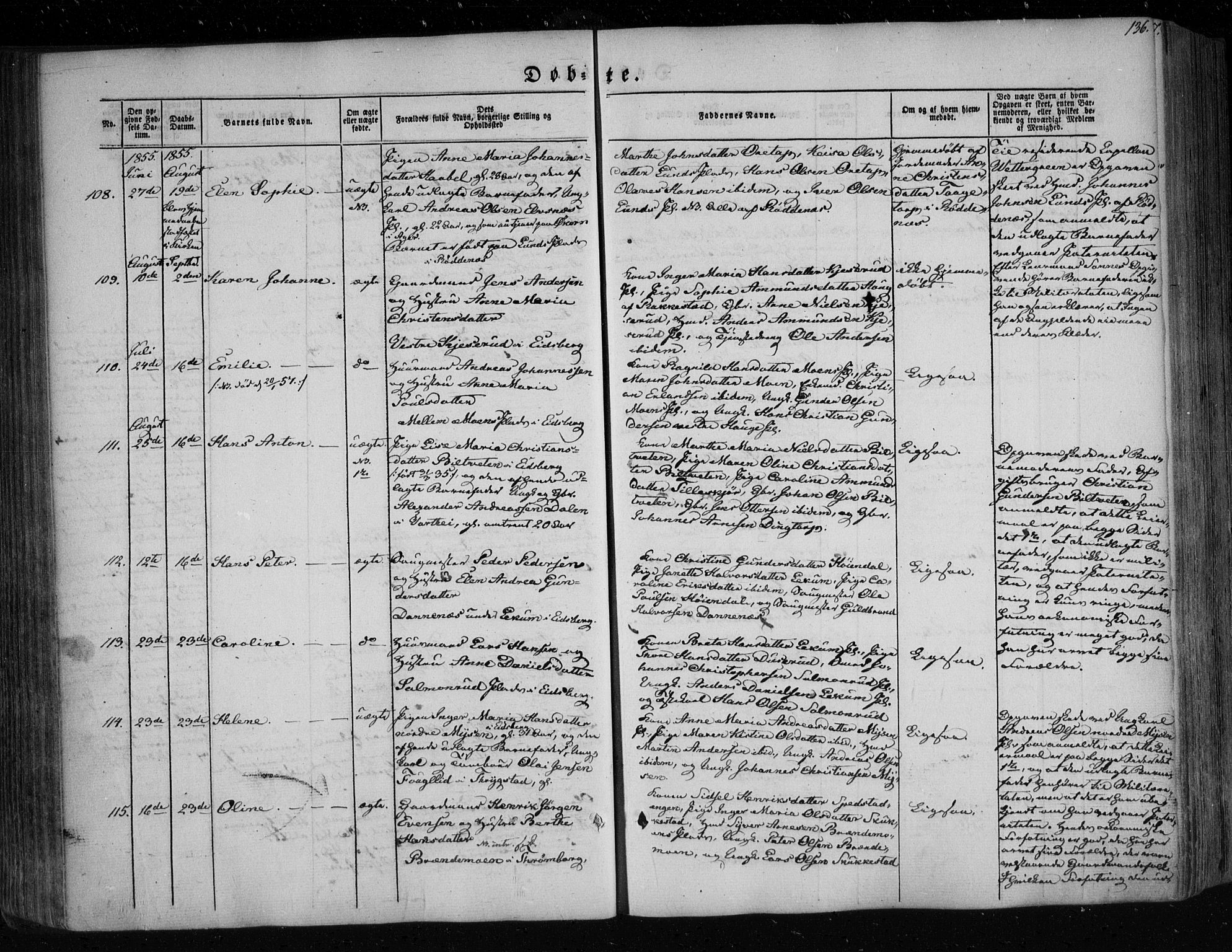 Eidsberg prestekontor Kirkebøker, AV/SAO-A-10905/F/Fa/L0009: Ministerialbok nr. I 9, 1849-1856, s. 136