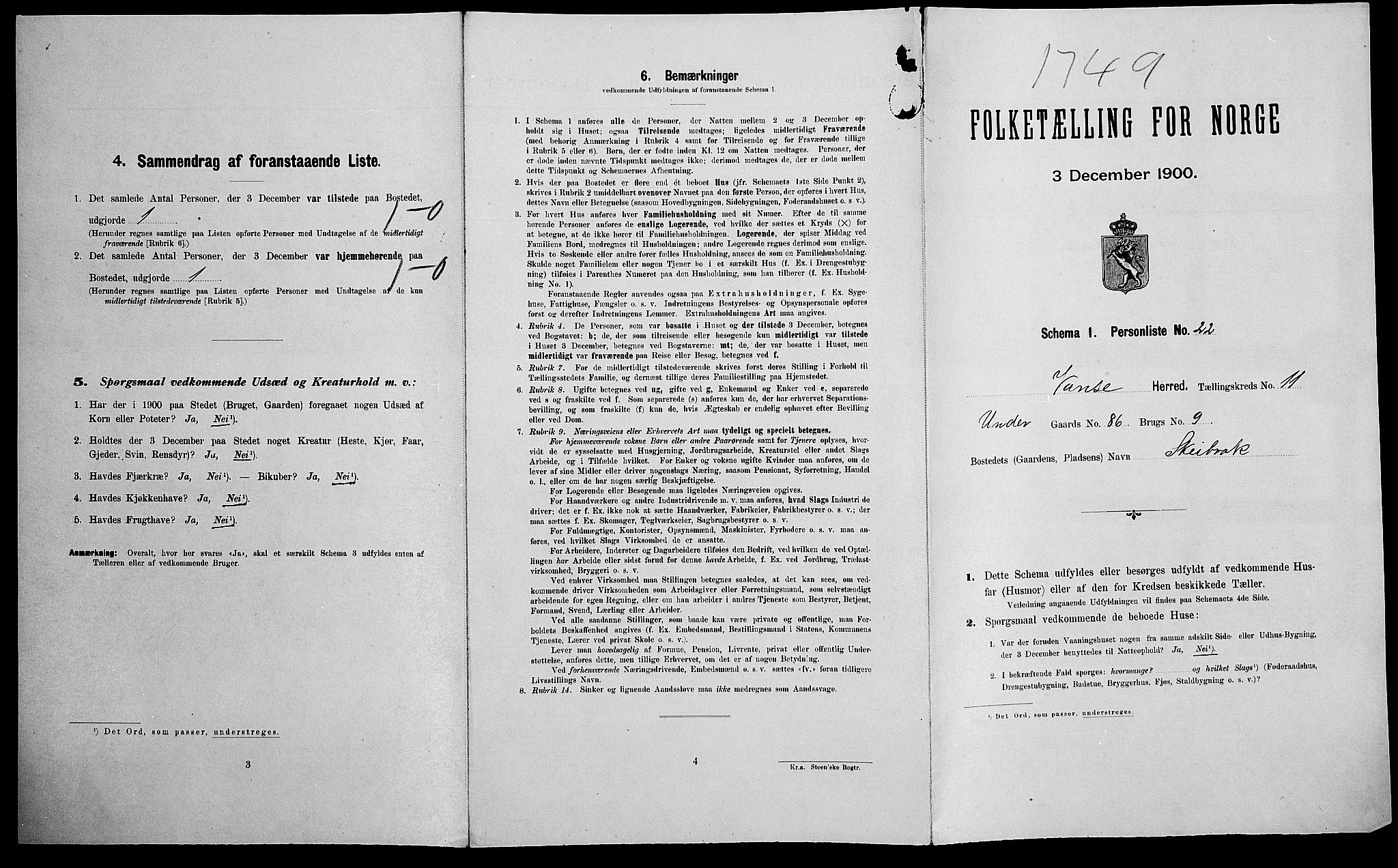 SAK, Folketelling 1900 for 1041 Vanse herred, 1900, s. 2035