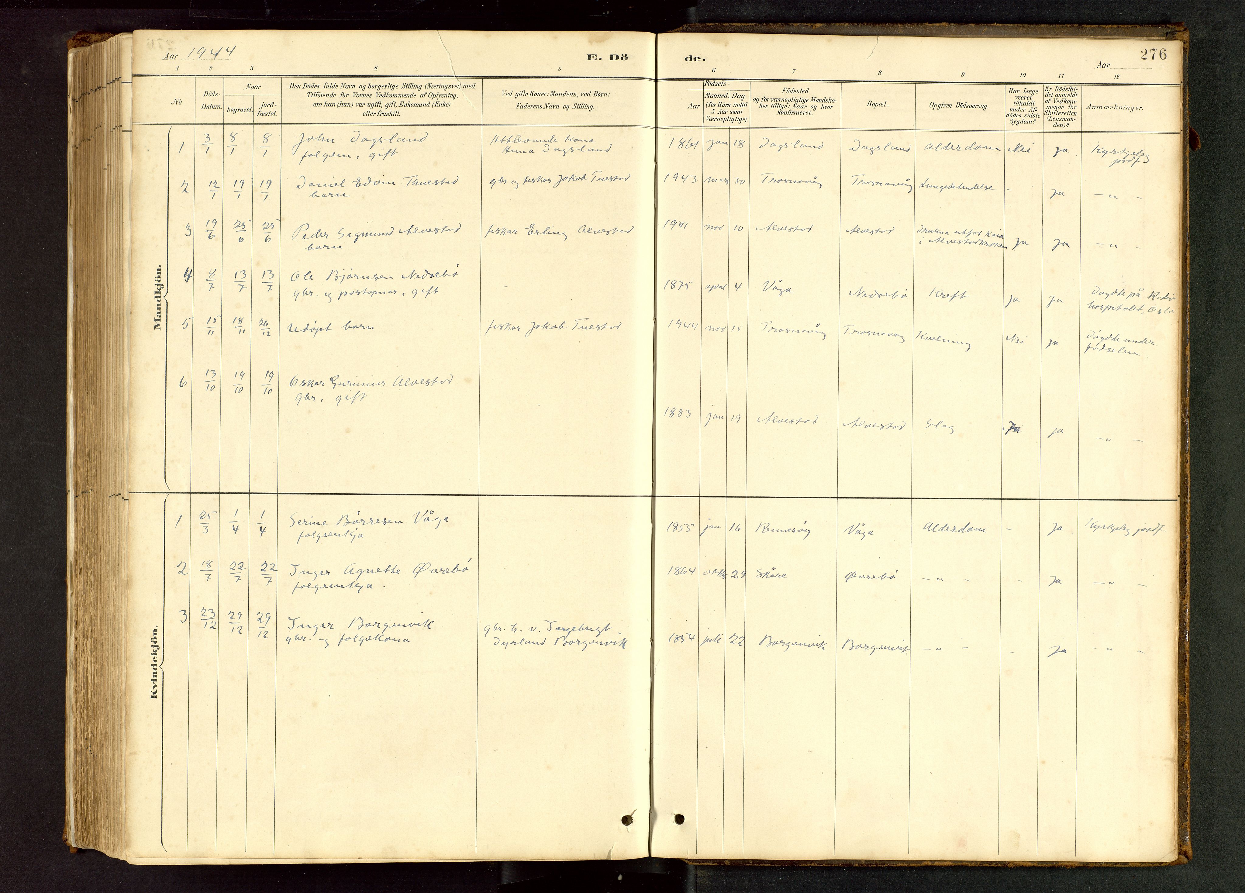 Tysvær sokneprestkontor, AV/SAST-A -101864/H/Ha/Hab/L0005: Klokkerbok nr. B 5, 1887-1947, s. 276