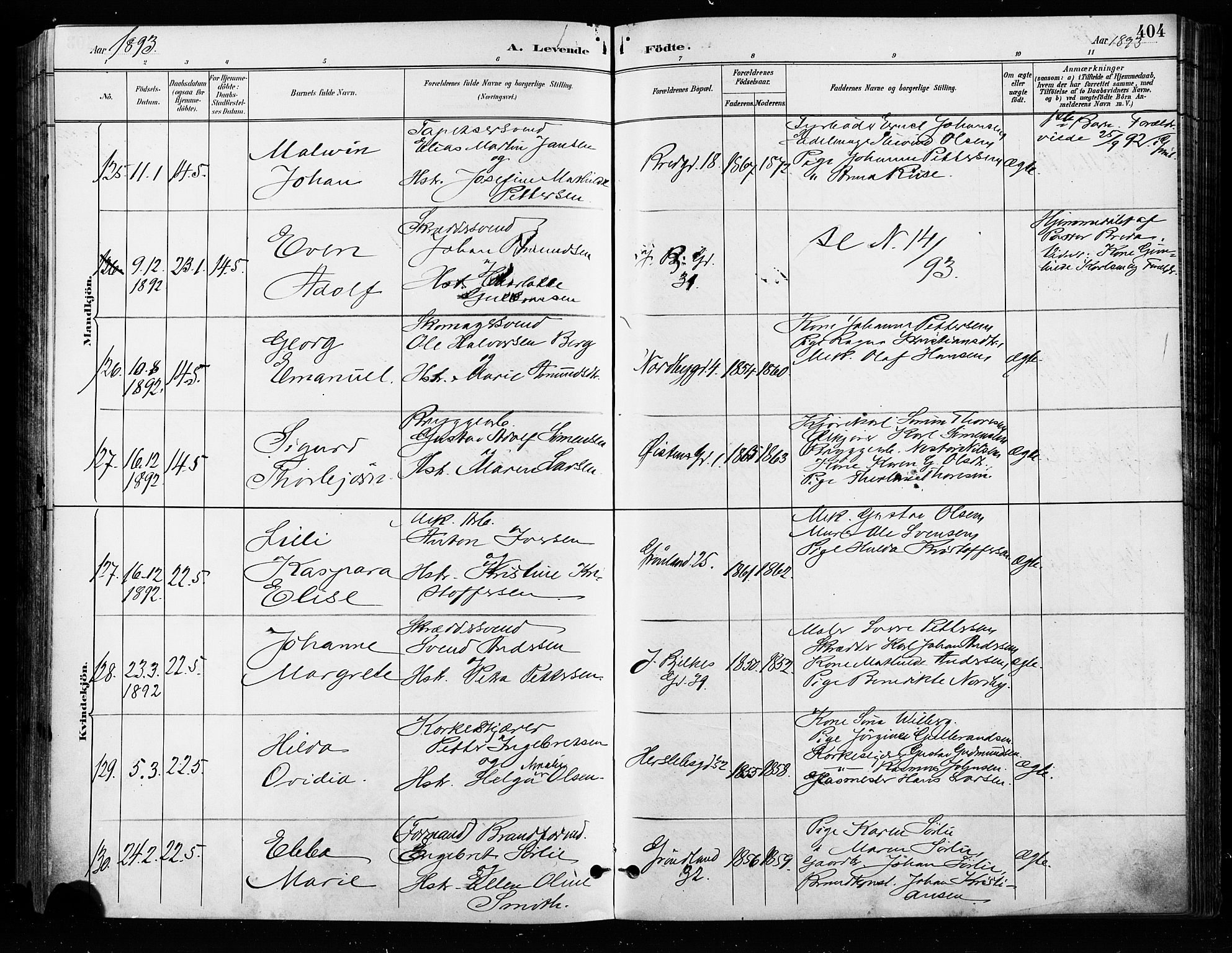 Grønland prestekontor Kirkebøker, SAO/A-10848/F/Fa/L0009: Ministerialbok nr. 9, 1888-1893, s. 404