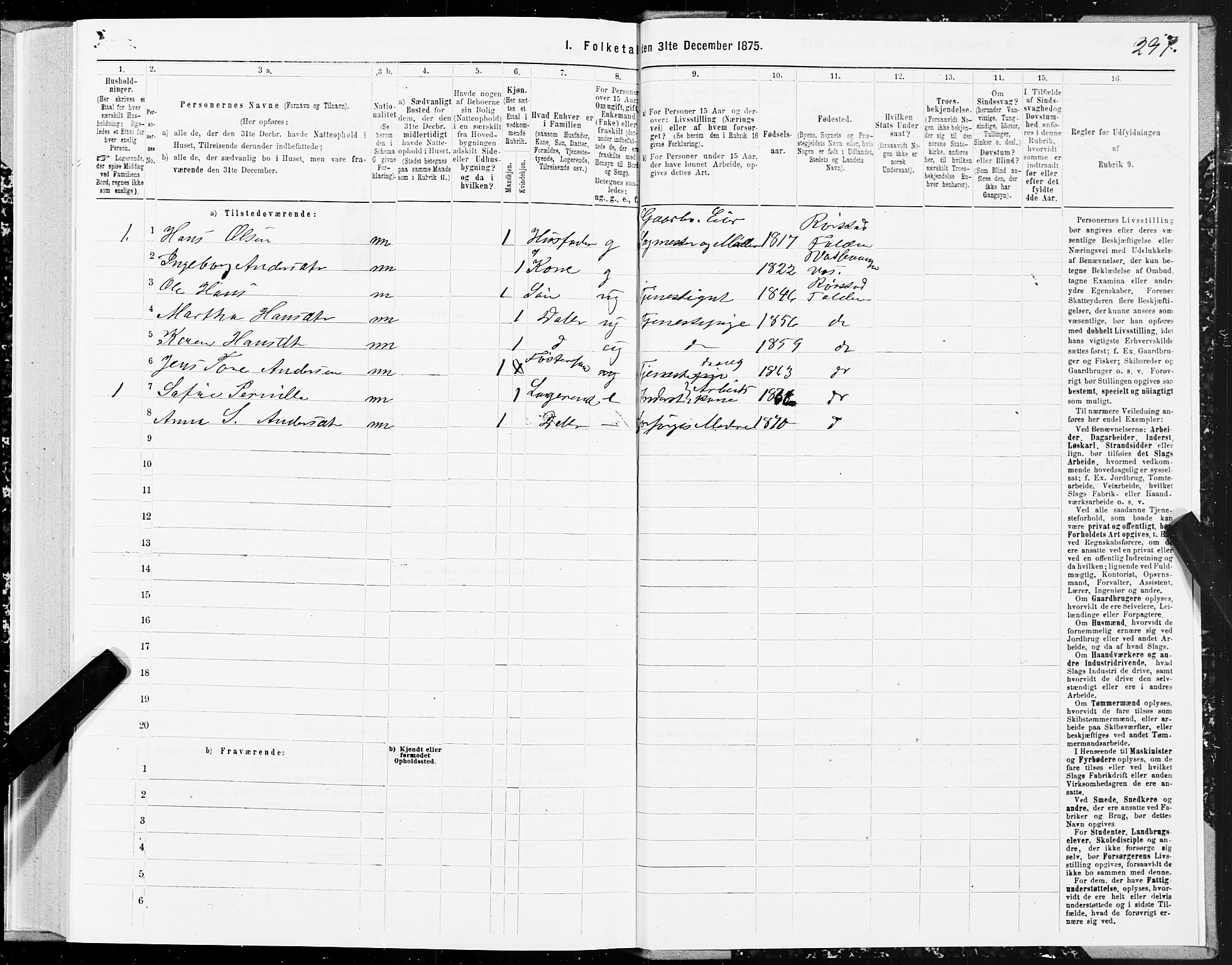 SAT, Folketelling 1875 for 1845P Folda prestegjeld, 1875, s. 2297