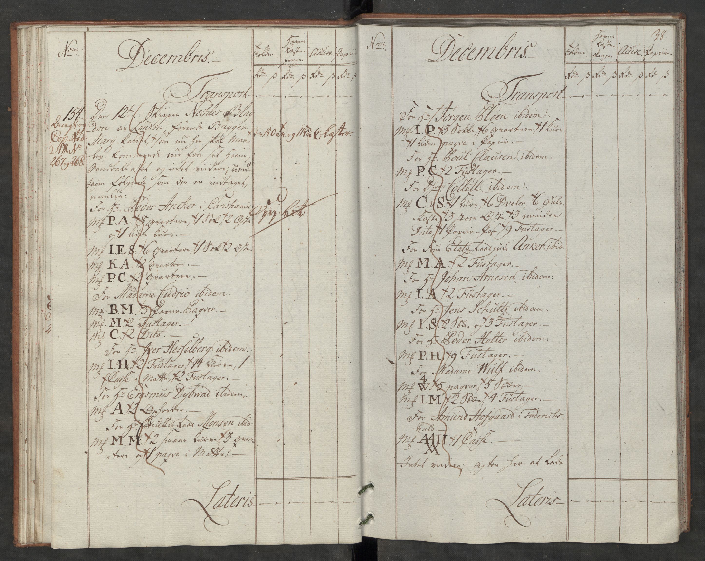 Generaltollkammeret, tollregnskaper, AV/RA-EA-5490/R07/L0046/0001: Tollregnskaper Sand / Inngående hovedtollbok, 1786, s. 37b-38a