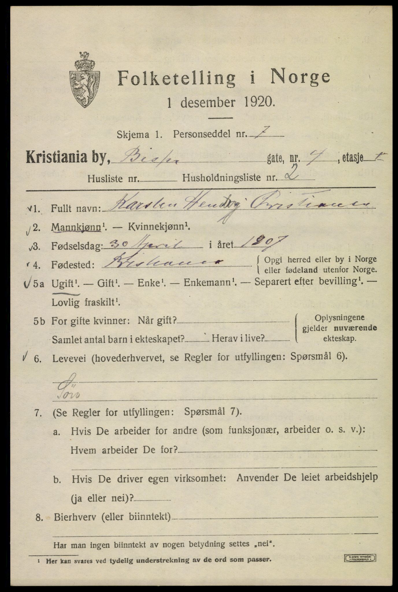 SAO, Folketelling 1920 for 0301 Kristiania kjøpstad, 1920, s. 157041