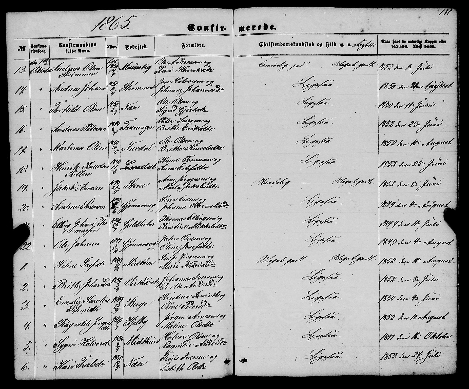 Gulen sokneprestembete, AV/SAB-A-80201/H/Haa/Haaa/L0022: Ministerialbok nr. A 22, 1859-1869, s. 130