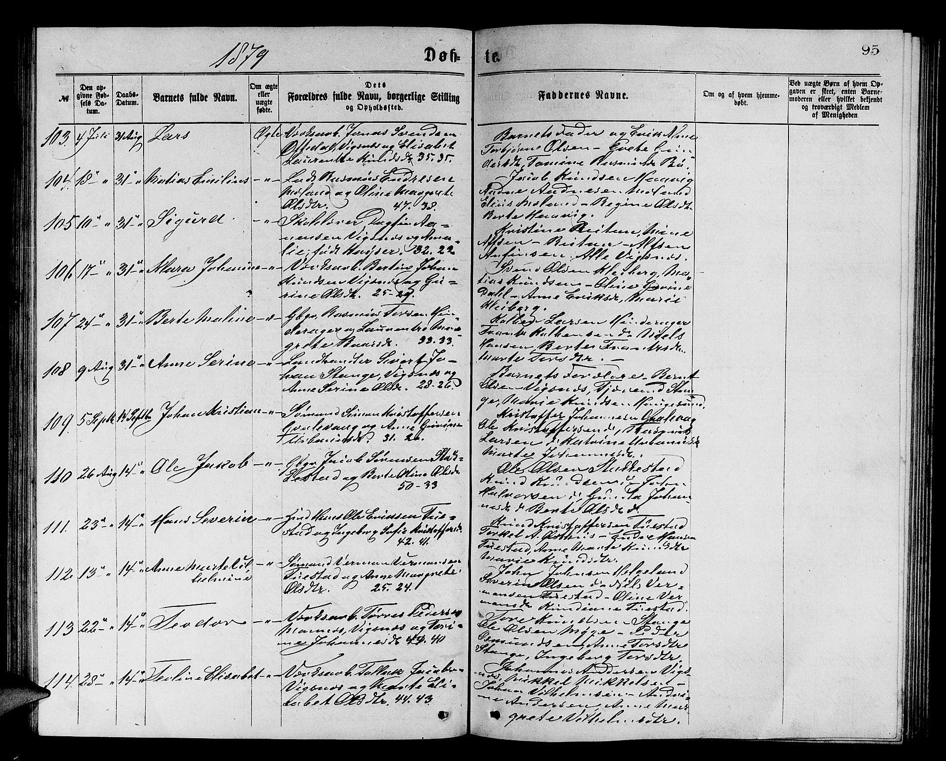Avaldsnes sokneprestkontor, AV/SAST-A -101851/H/Ha/Hab/L0005: Klokkerbok nr. B 5, 1871-1885, s. 95