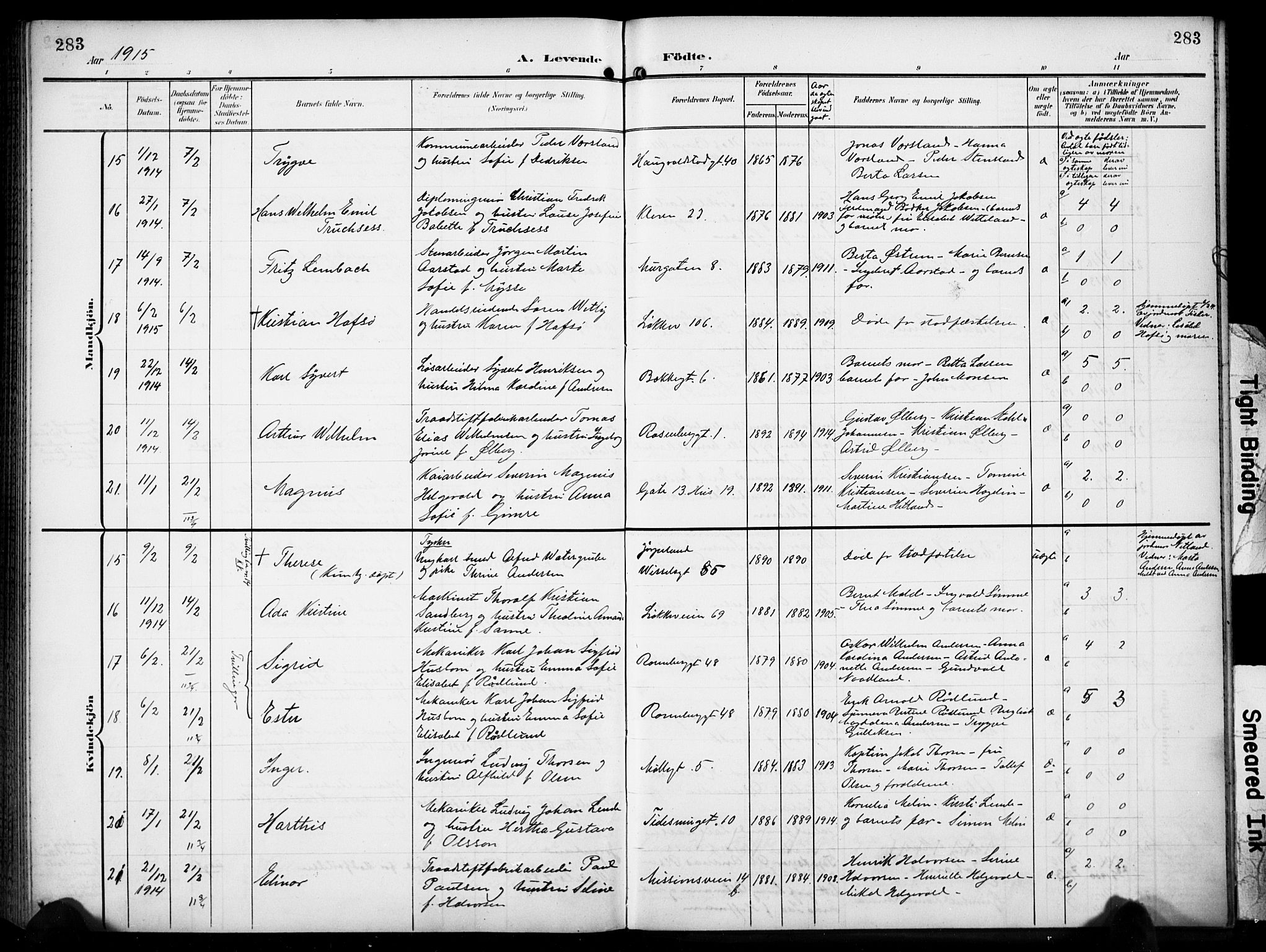 Domkirken sokneprestkontor, AV/SAST-A-101812/001/30/30BB/L0018: Klokkerbok nr. B 18, 1903-1915, s. 283