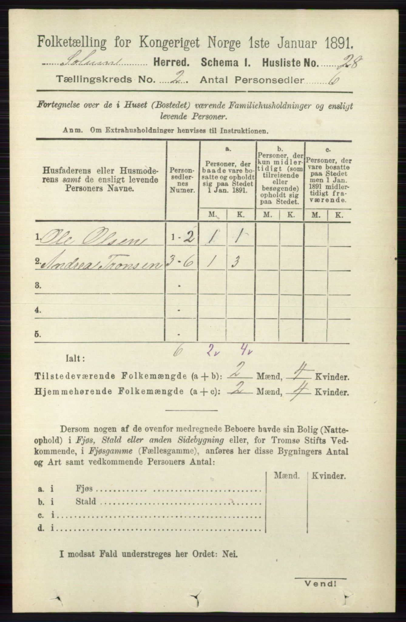 RA, Folketelling 1891 for 0818 Solum herred, 1891, s. 106