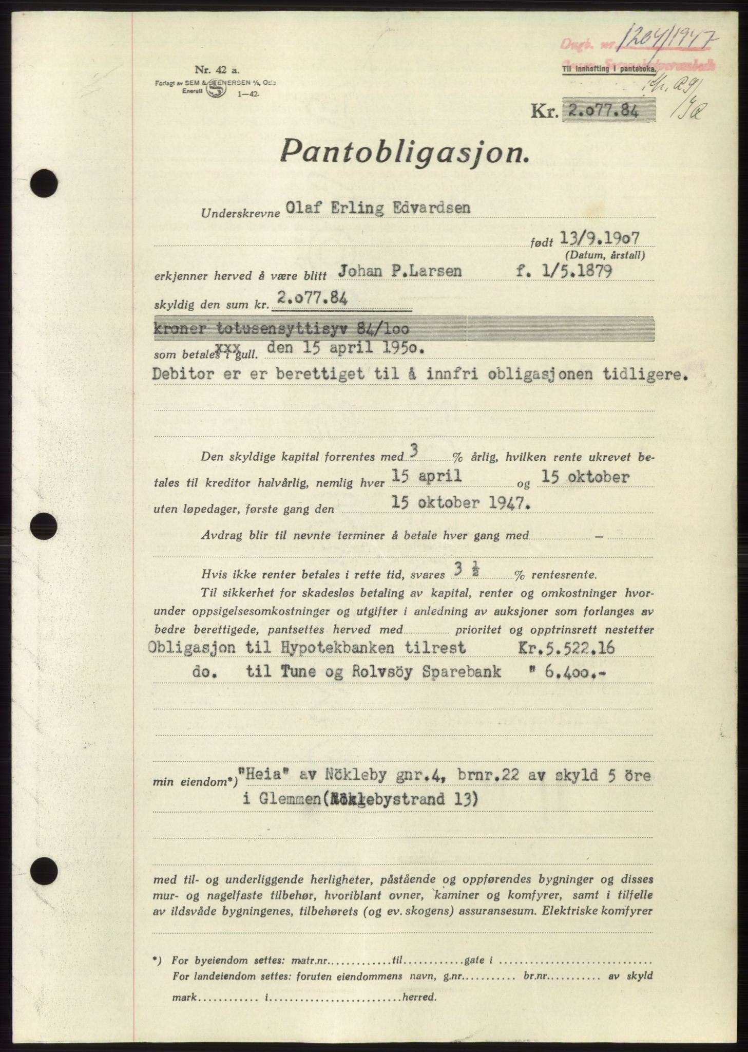 Onsøy sorenskriveri, SAO/A-10474/G/Ga/Gac/L0006: Pantebok nr. B 12-6, 1947-1948, Dagboknr: 1204/1947