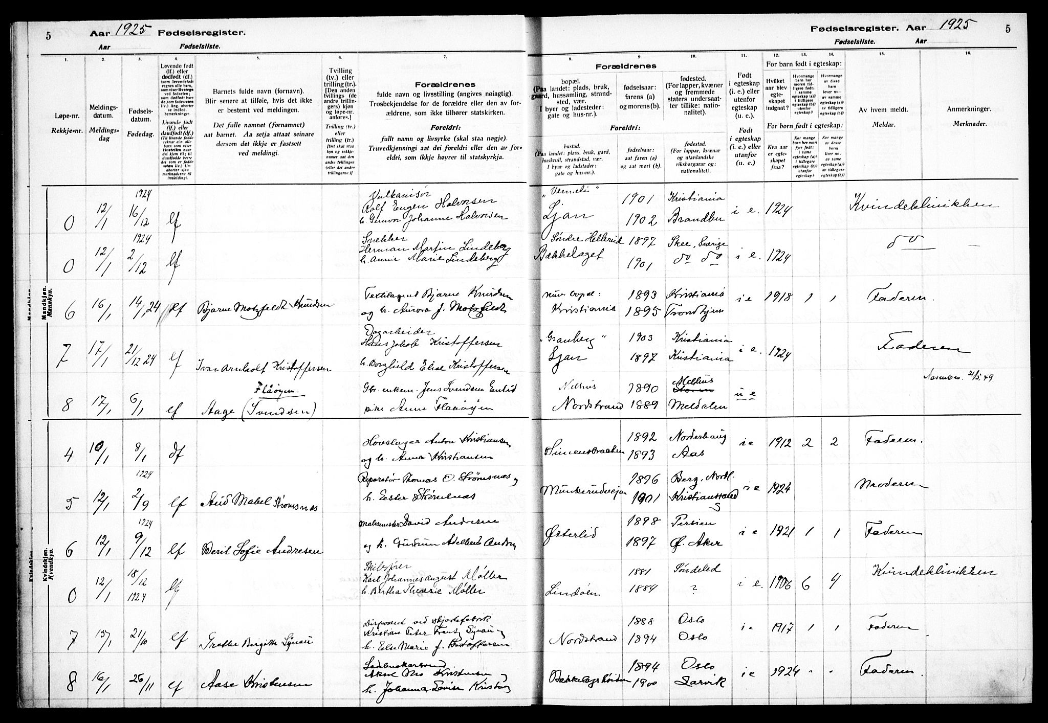 Nordstrand prestekontor Kirkebøker, AV/SAO-A-10362a/J/Ja/L0002: Fødselsregister nr. I 2, 1924-1930, s. 5