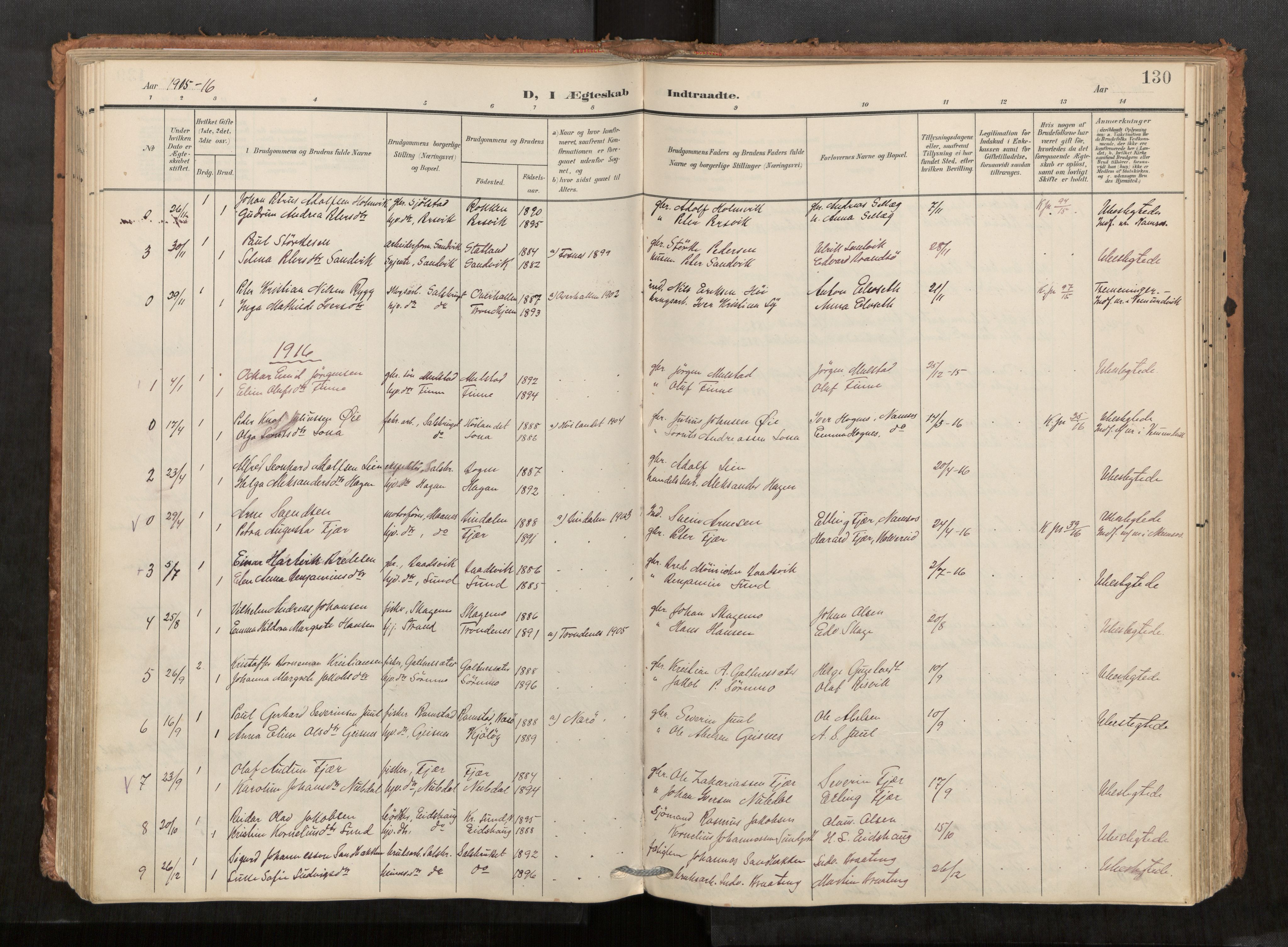 Kolvereid sokneprestkontor, SAT/A-1171/H/Ha/Haa/L0001: Ministerialbok nr. 1, 1903-1922, s. 130