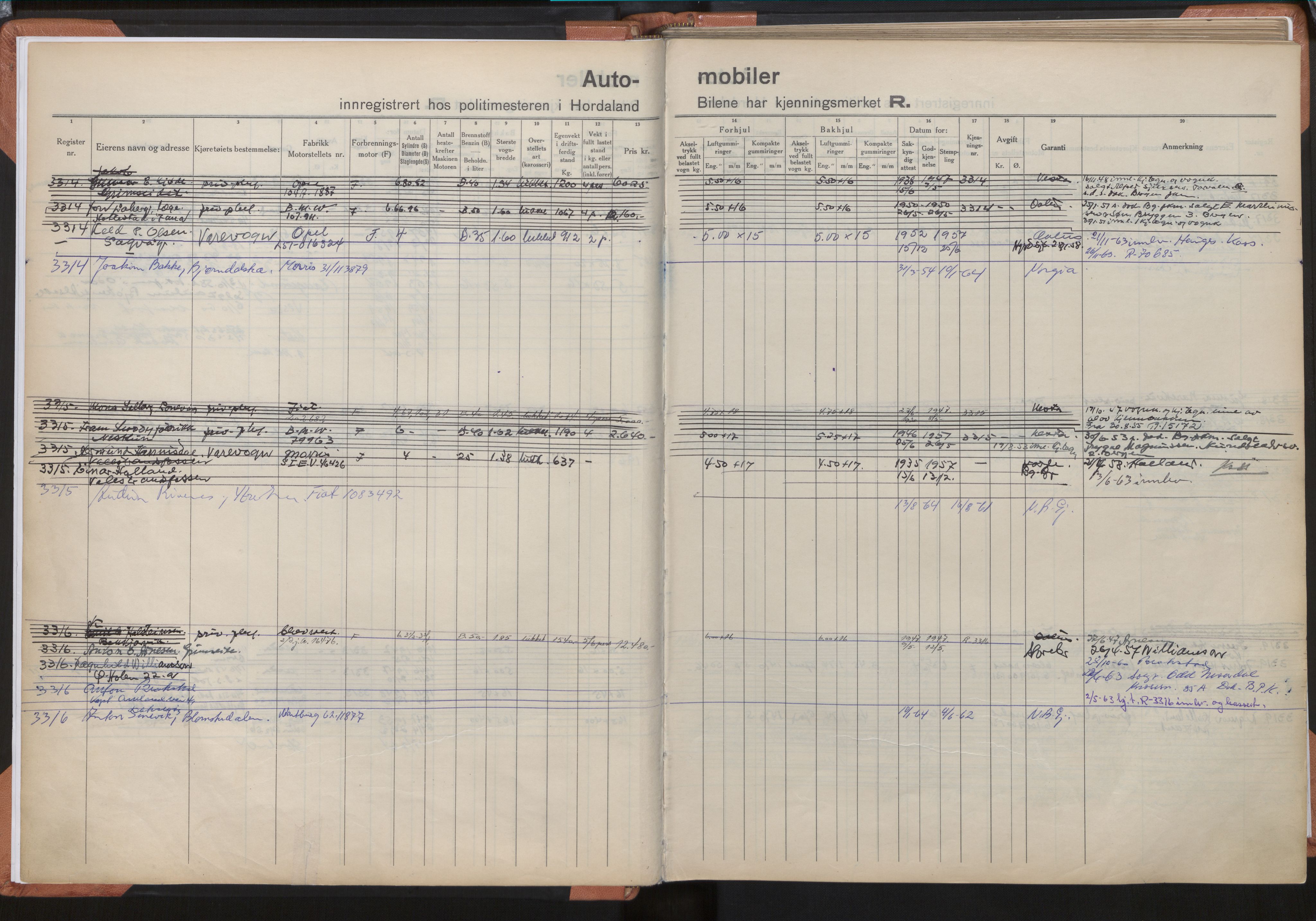 Statens vegvesen, Hordaland vegkontor, SAB/A-5201/2/O/Oa/L0009: Bil - R3314-3999, 1915-1970