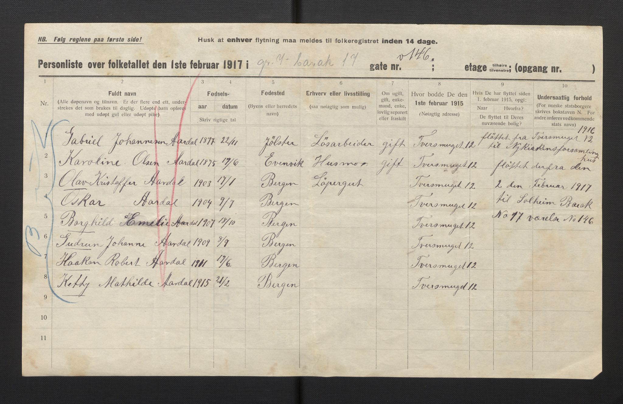 SAB, Kommunal folketelling 1917 for Bergen kjøpstad, 1917, s. 48664