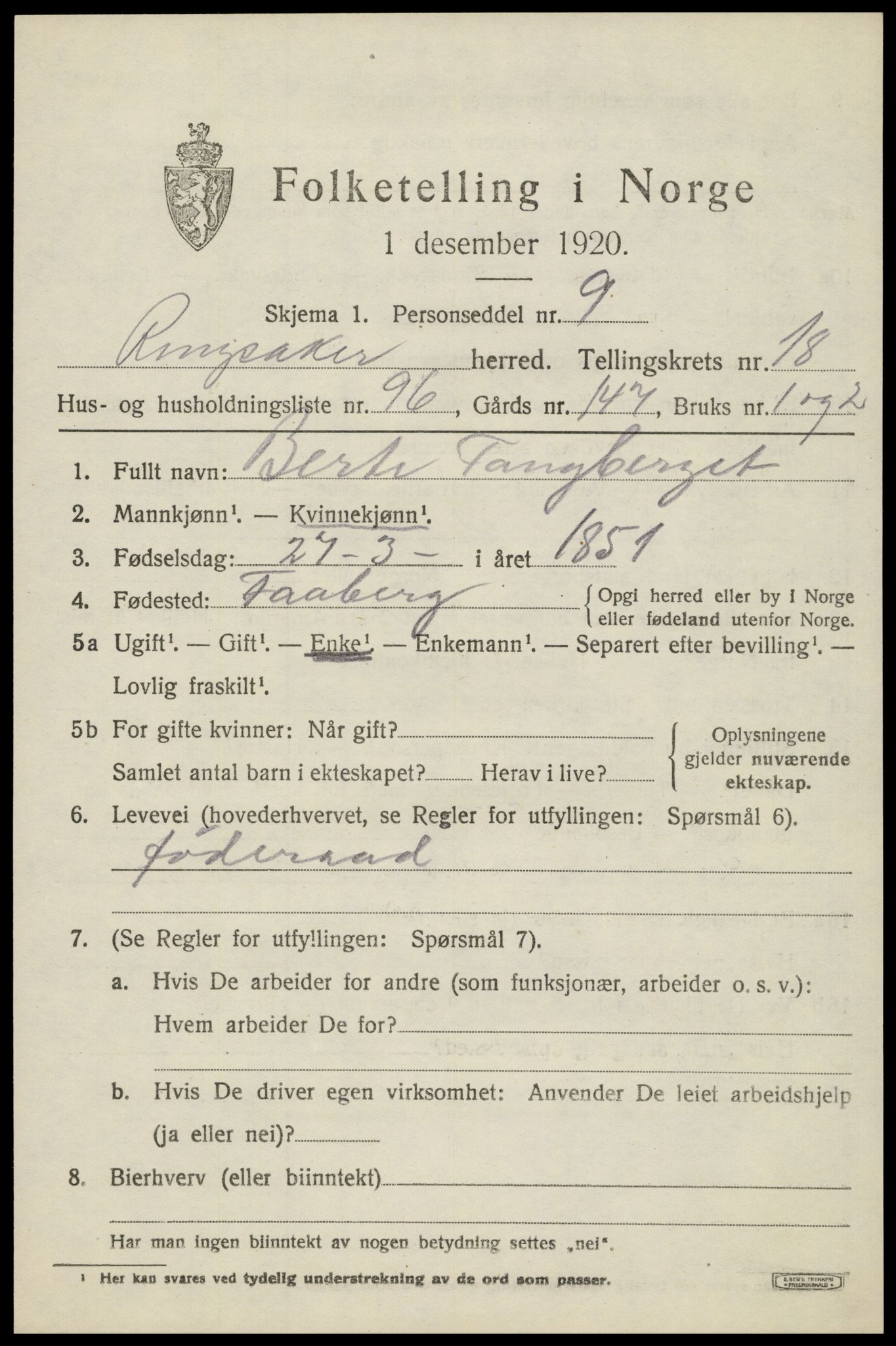 SAH, Folketelling 1920 for 0412 Ringsaker herred, 1920, s. 26198