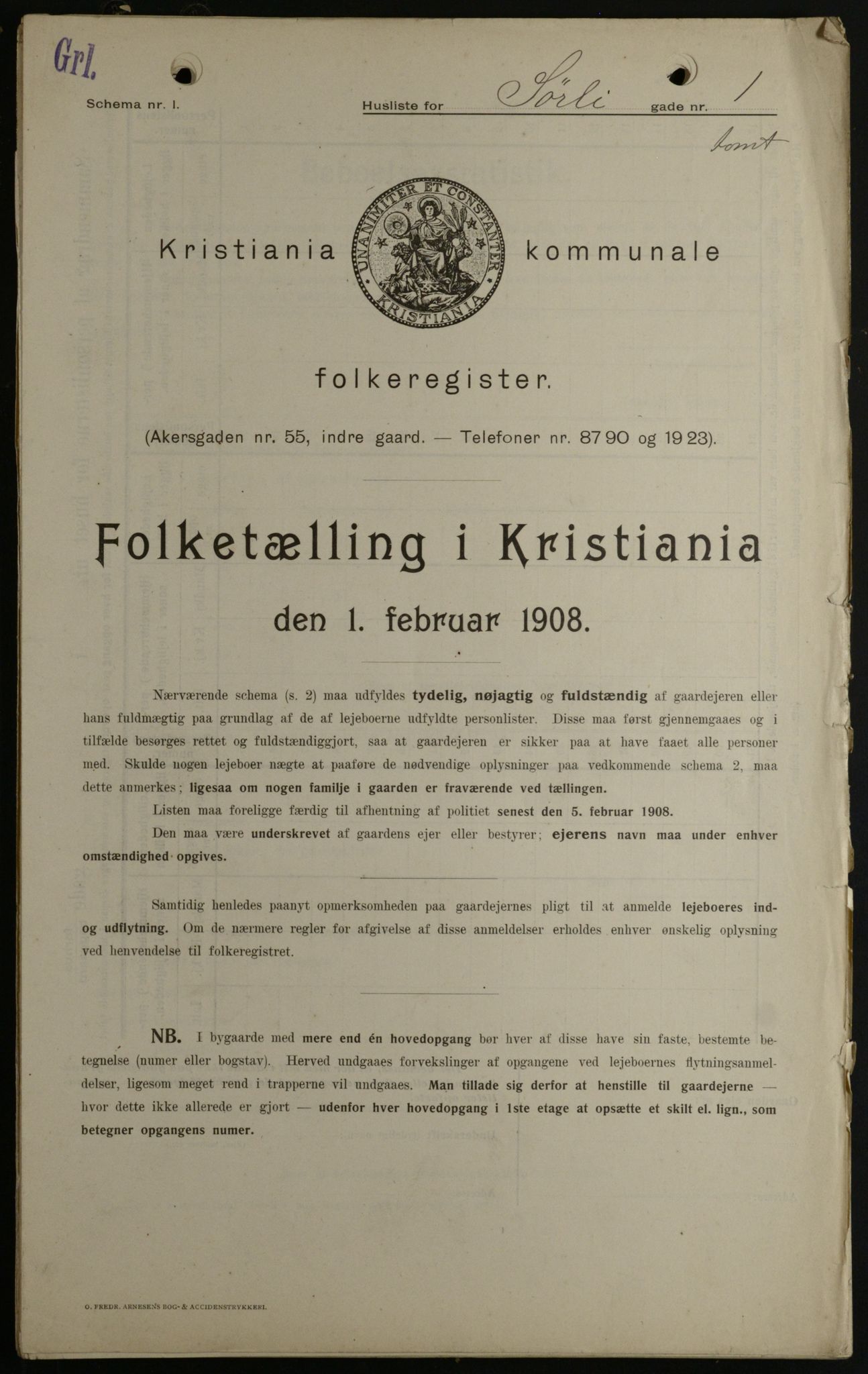OBA, Kommunal folketelling 1.2.1908 for Kristiania kjøpstad, 1908, s. 95633