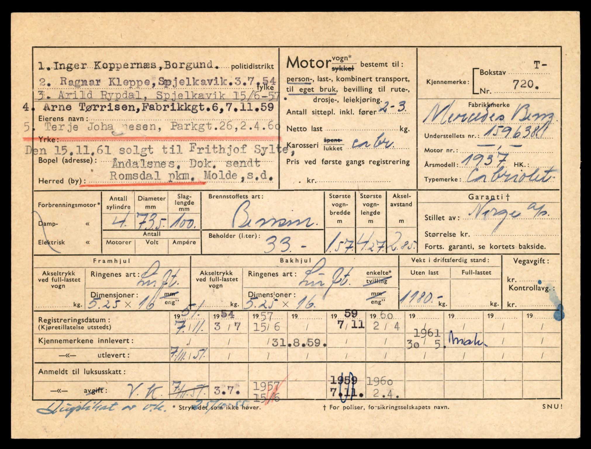 Møre og Romsdal vegkontor - Ålesund trafikkstasjon, SAT/A-4099/F/Fe/L0007: Registreringskort for kjøretøy T 651 - T 746, 1927-1998, s. 2249