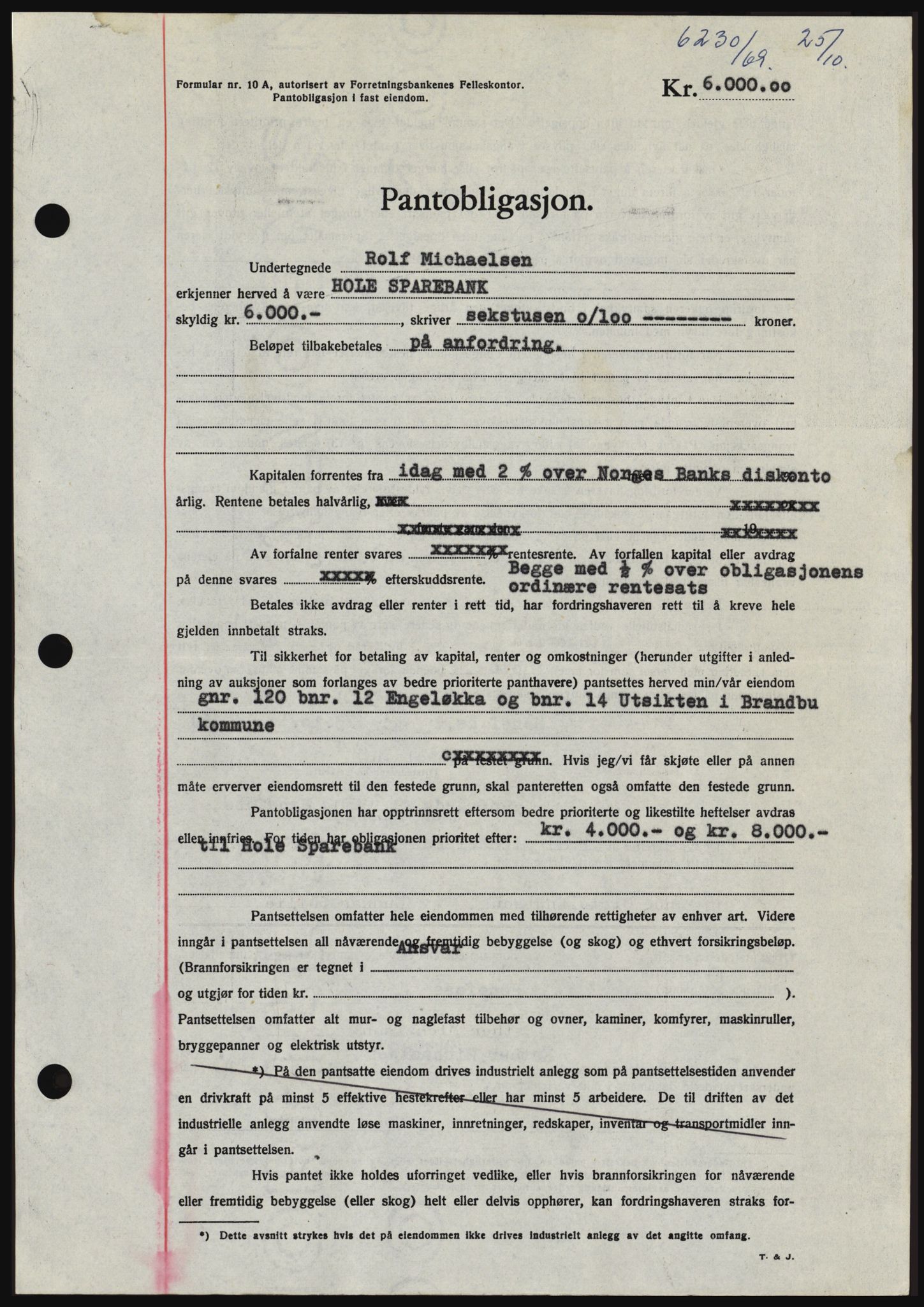 Hadeland og Land tingrett, SAH/TING-010/H/Hb/Hbc/L0075: Pantebok nr. B75, 1969-1969, Dagboknr: 6230/1969