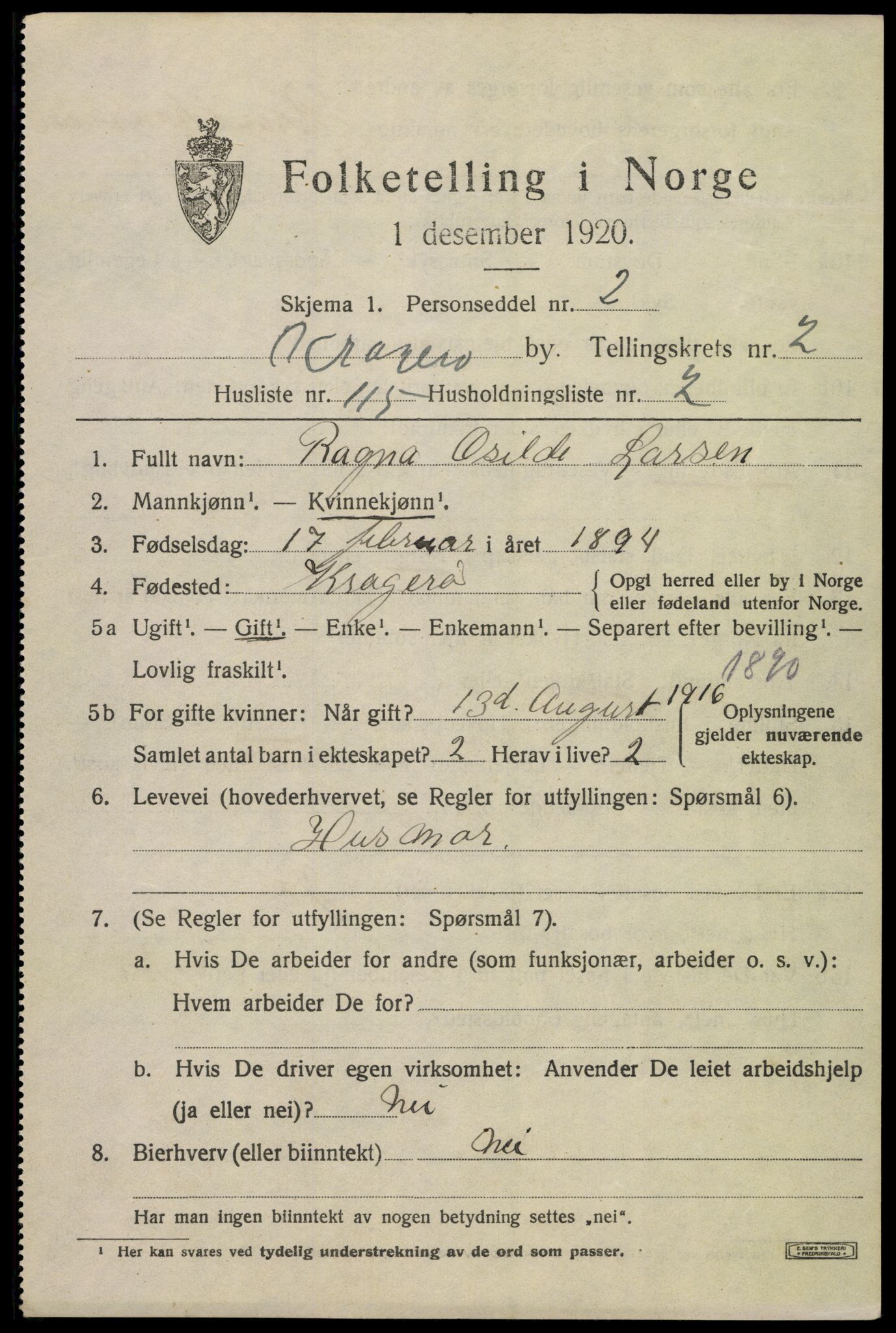 SAKO, Folketelling 1920 for 0801 Kragerø kjøpstad, 1920, s. 6665
