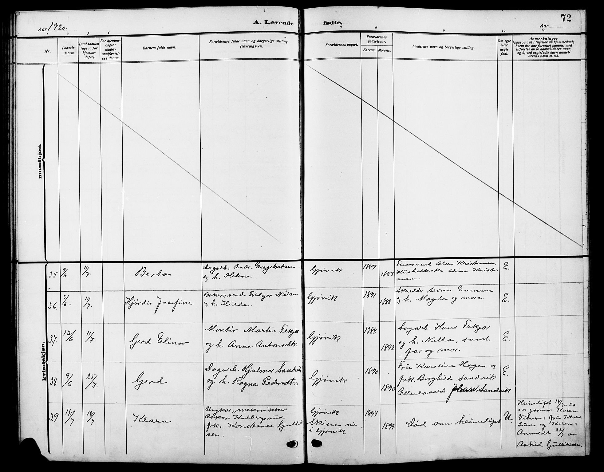 Vardal prestekontor, AV/SAH-PREST-100/H/Ha/Hab/L0014: Klokkerbok nr. 14, 1911-1922, s. 72