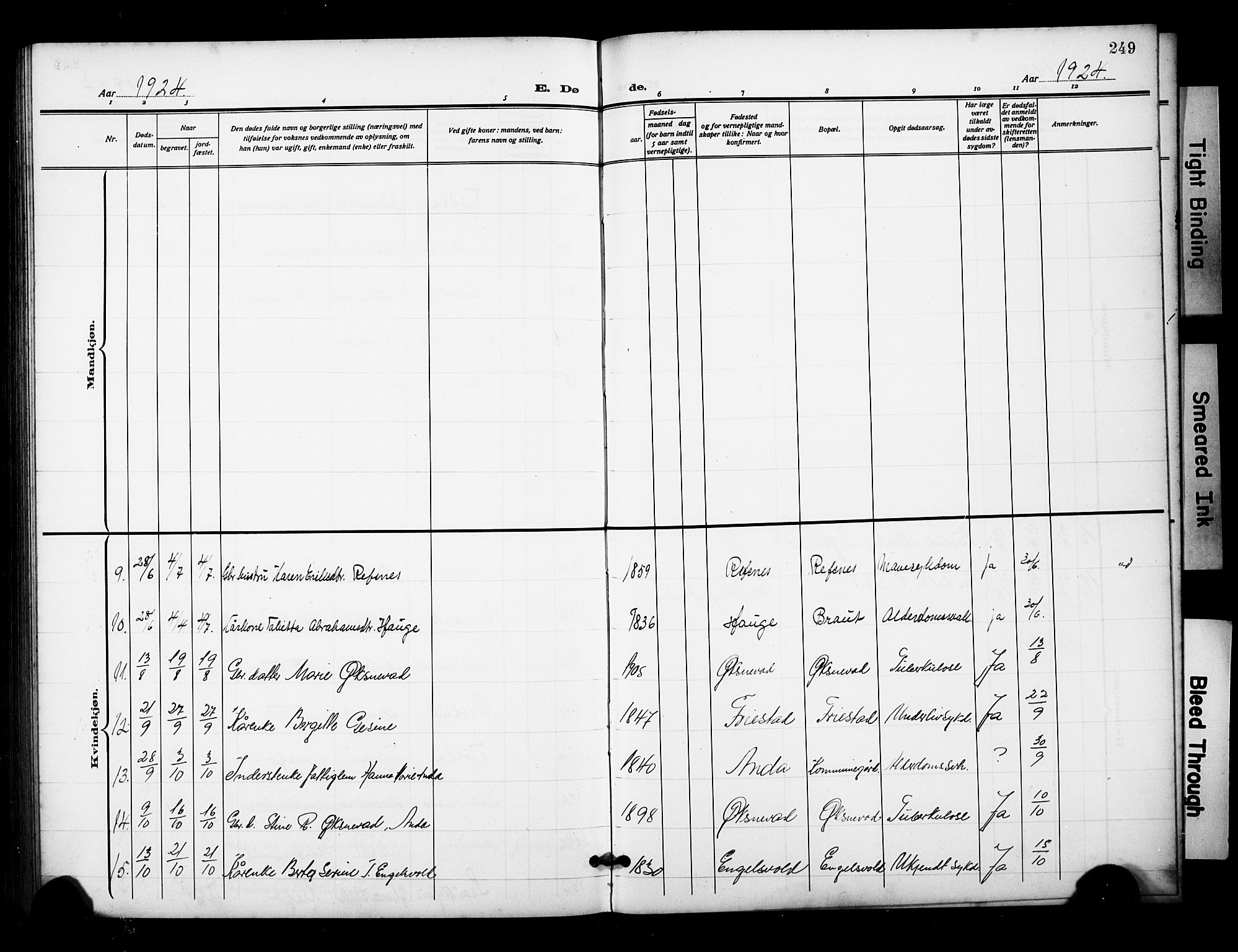 Klepp sokneprestkontor, AV/SAST-A-101803/001/3/30BB/L0007: Klokkerbok nr. B 7, 1908-1934, s. 249