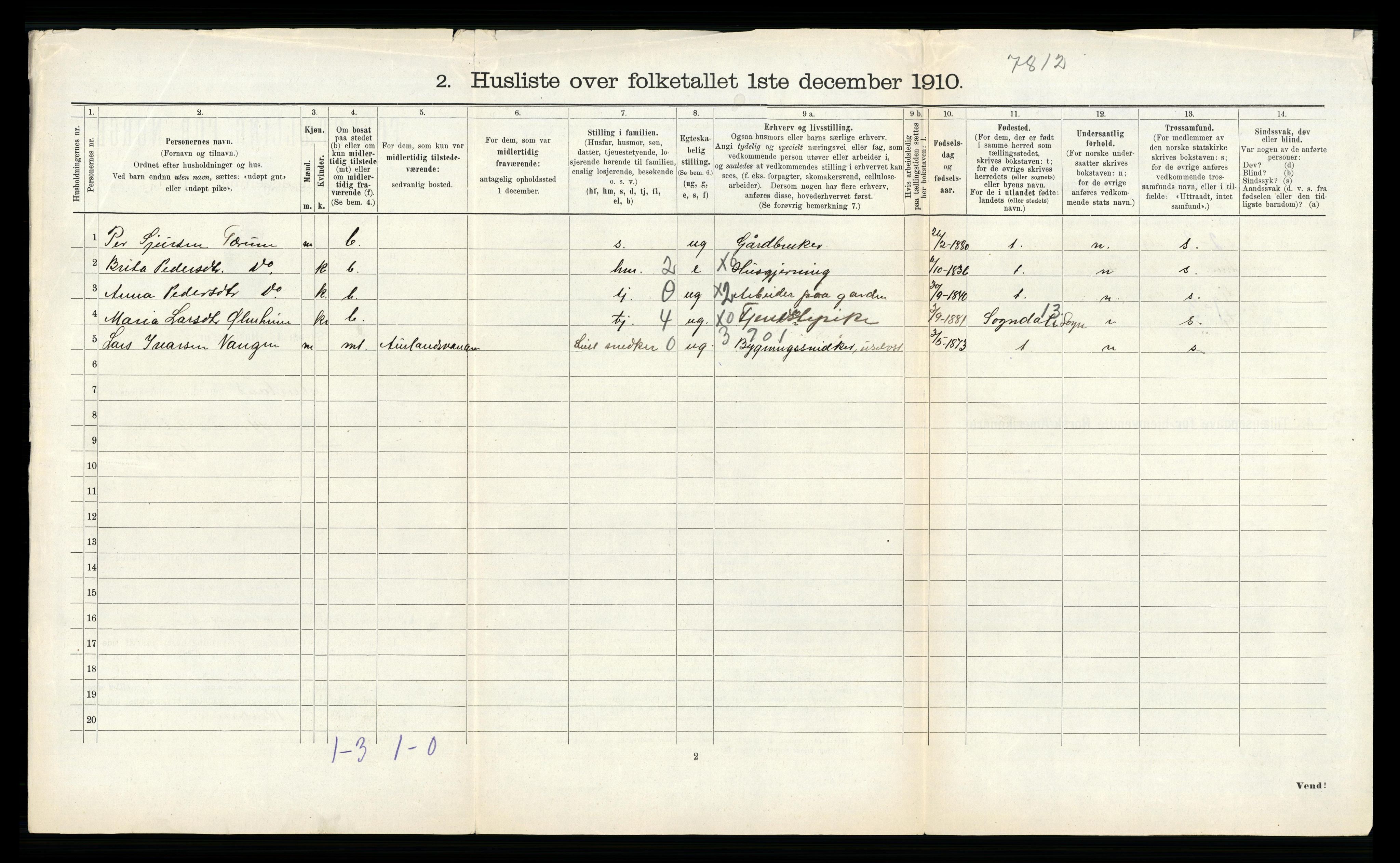 RA, Folketelling 1910 for 1421 Aurland herred, 1910, s. 446