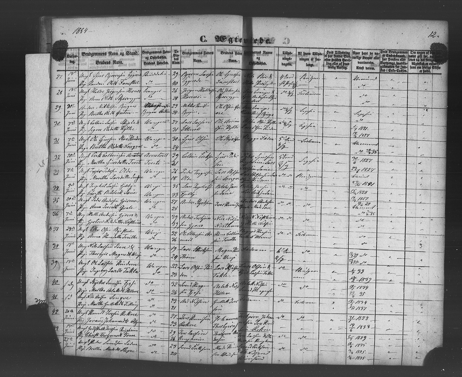 Voss sokneprestembete, AV/SAB-A-79001/H/Haa: Ministerialbok nr. A 19, 1851-1886, s. 12