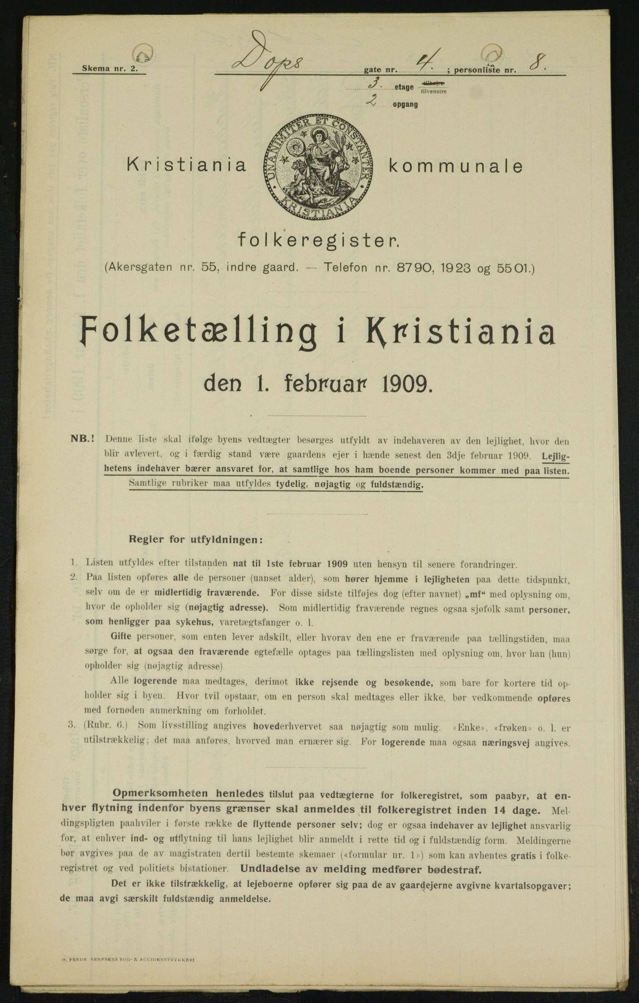 OBA, Kommunal folketelling 1.2.1909 for Kristiania kjøpstad, 1909, s. 14494