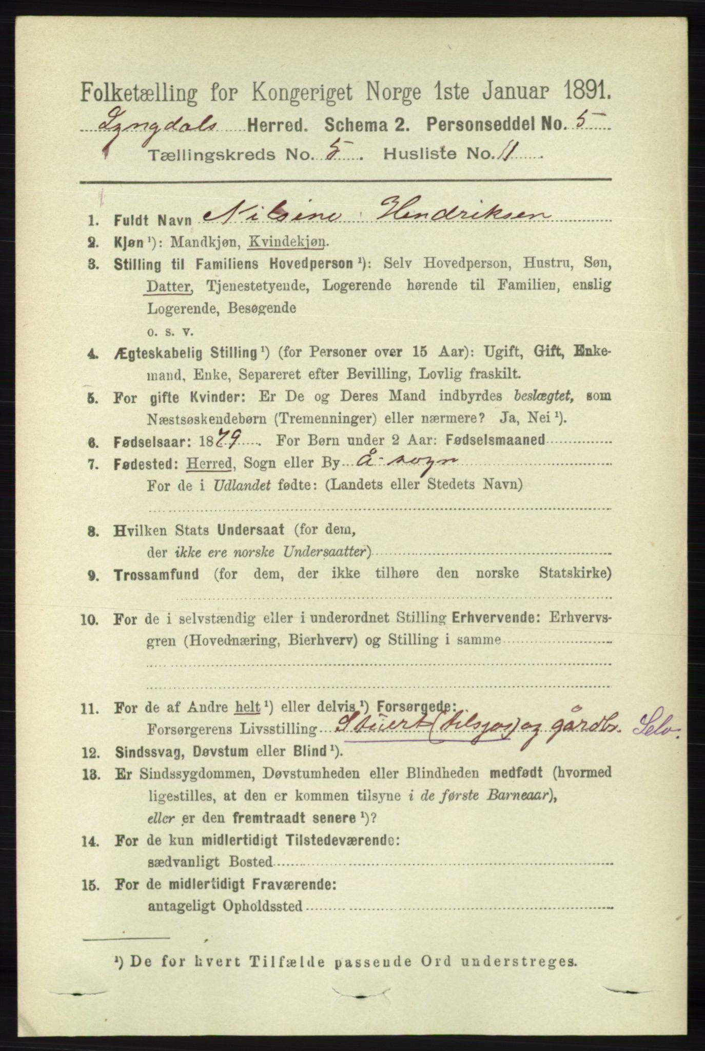 RA, Folketelling 1891 for 1032 Lyngdal herred, 1891, s. 1946