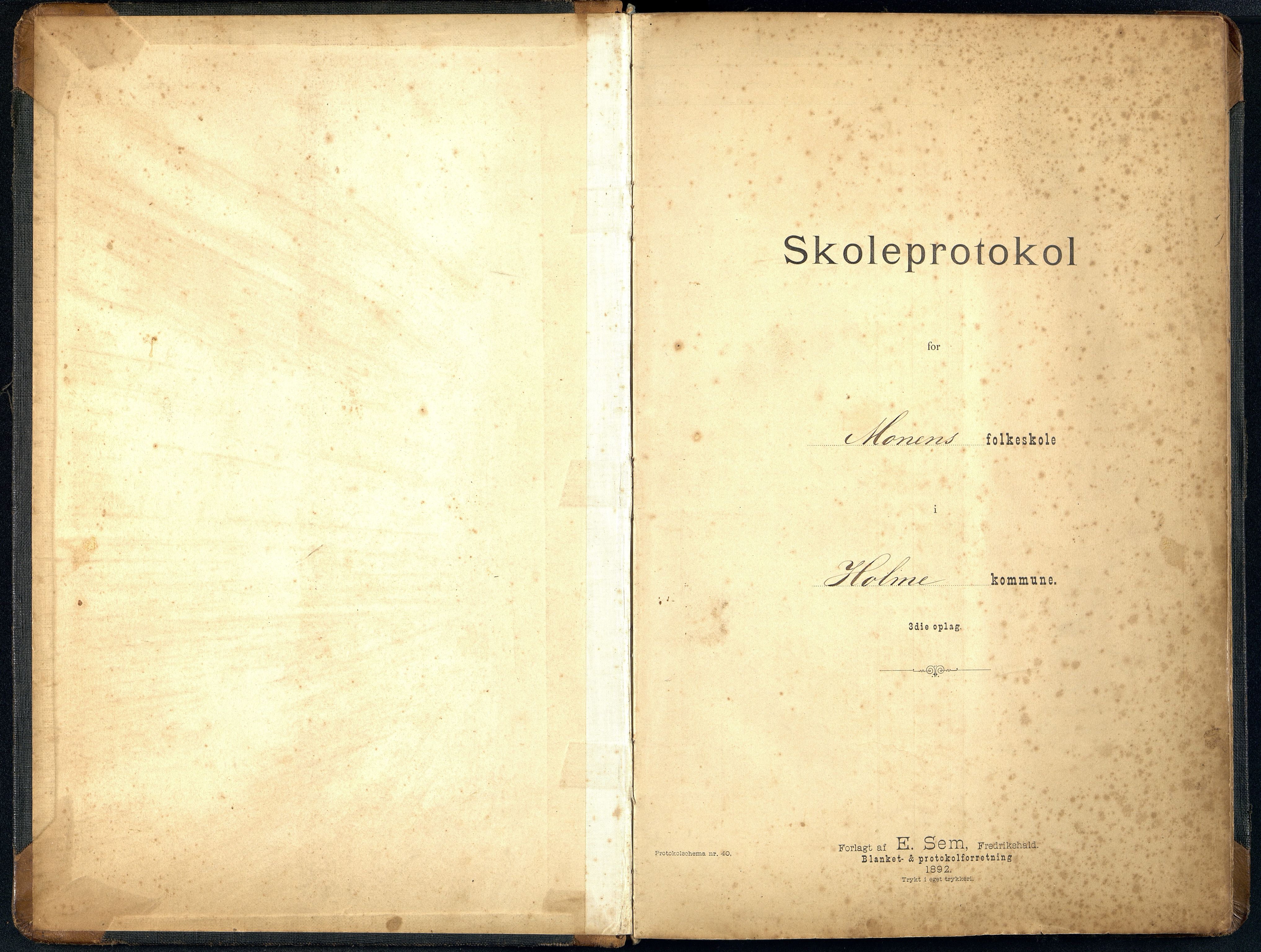 Holum kommune - Monen Skole, ARKSOR/1002HO551/H/L0003: Skoleprotokoll, 1893-1907