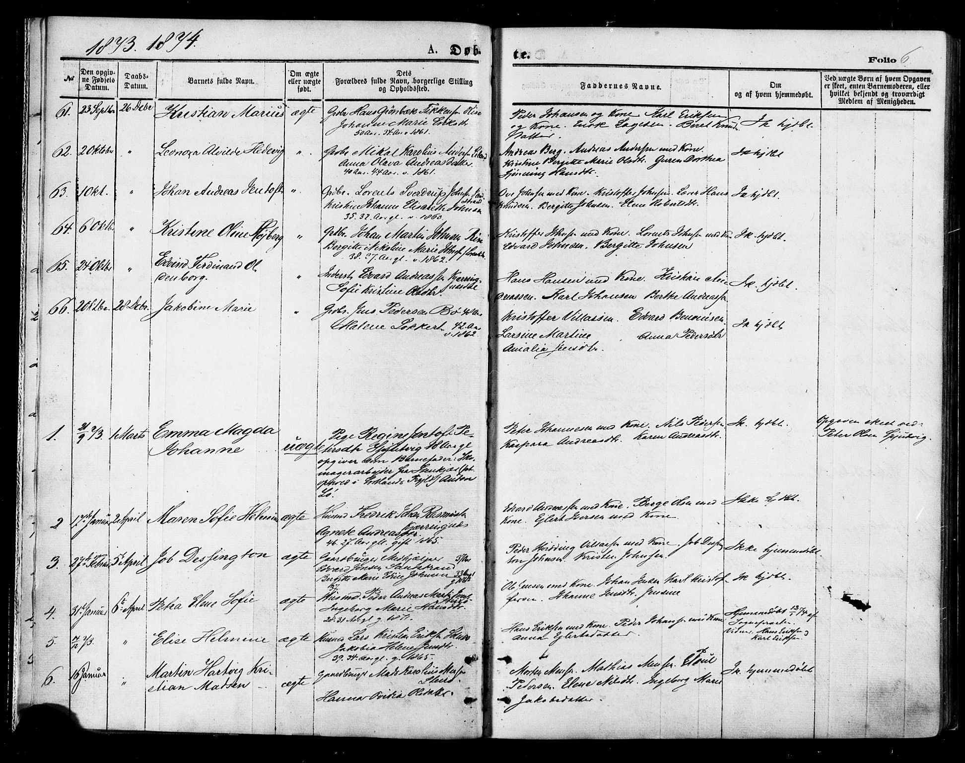 Ministerialprotokoller, klokkerbøker og fødselsregistre - Nordland, SAT/A-1459/895/L1370: Ministerialbok nr. 895A05, 1873-1884, s. 6