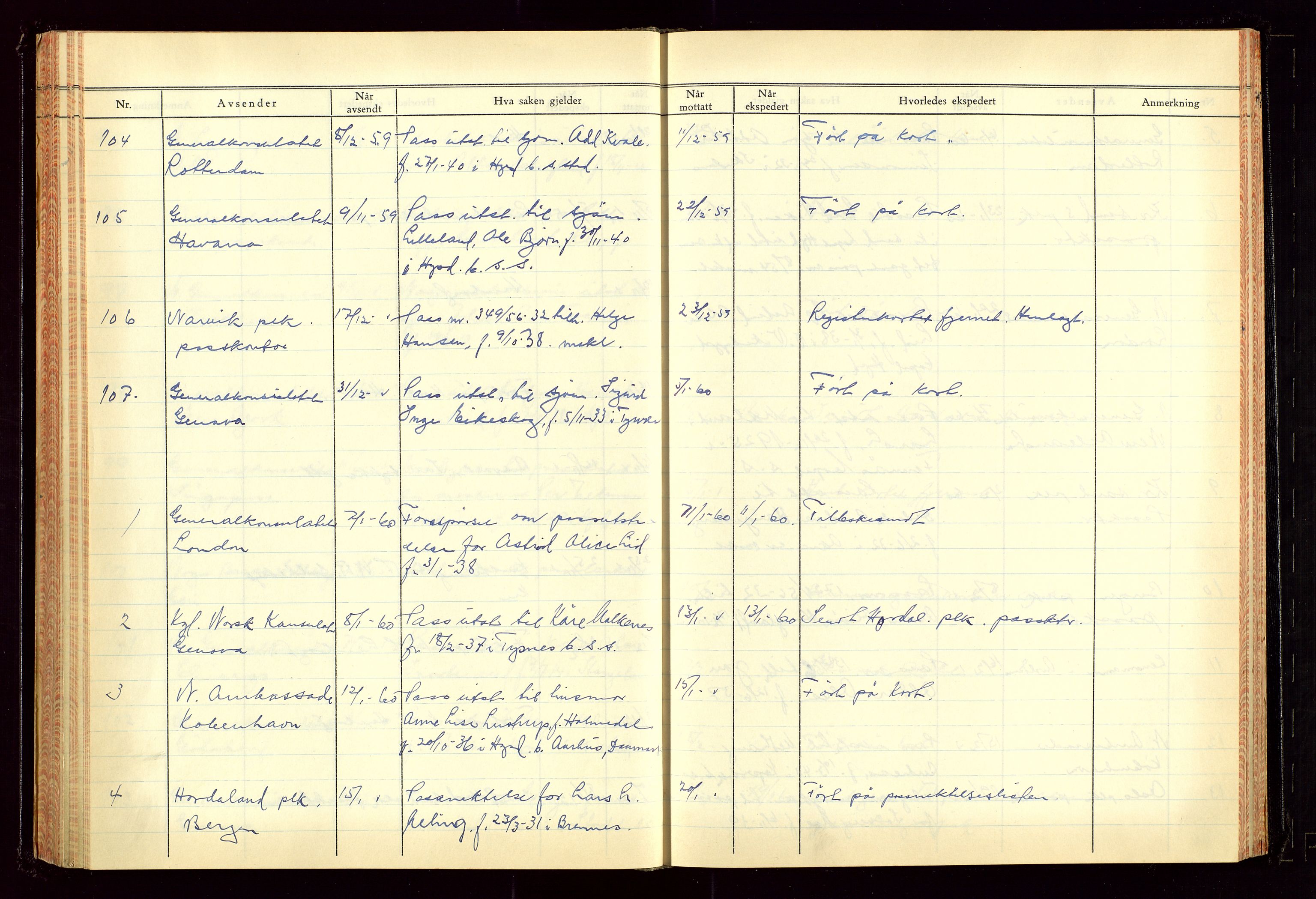 Haugesund politikammer, AV/SAST-A-100440/K/L0007: Passjournal (16 12 53-07 1065), 1953-1965, s. 125