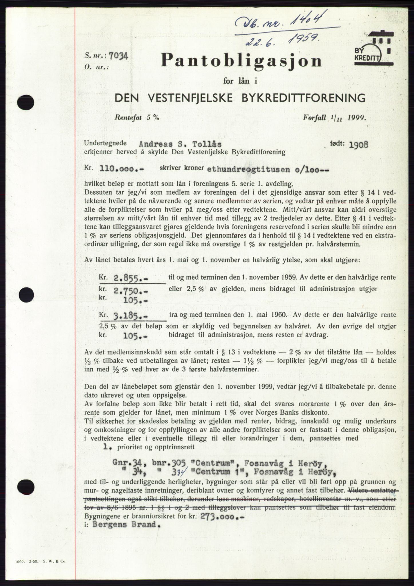 Søre Sunnmøre sorenskriveri, SAT/A-4122/1/2/2C/L0133: Pantebok nr. 21B, 1959-1959, Dagboknr: 1404/1959