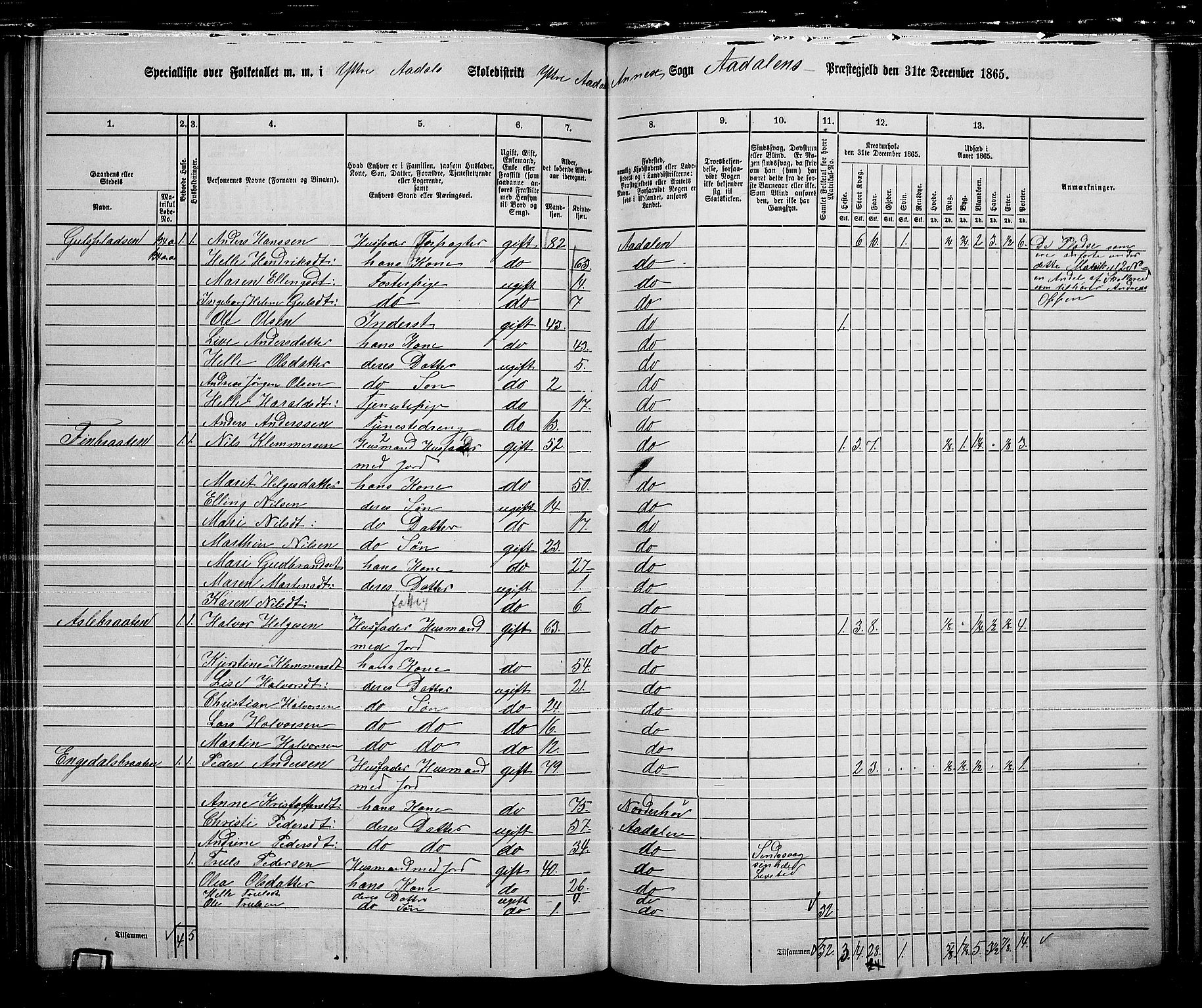 RA, Folketelling 1865 for 0614P Ådal prestegjeld, 1865, s. 95