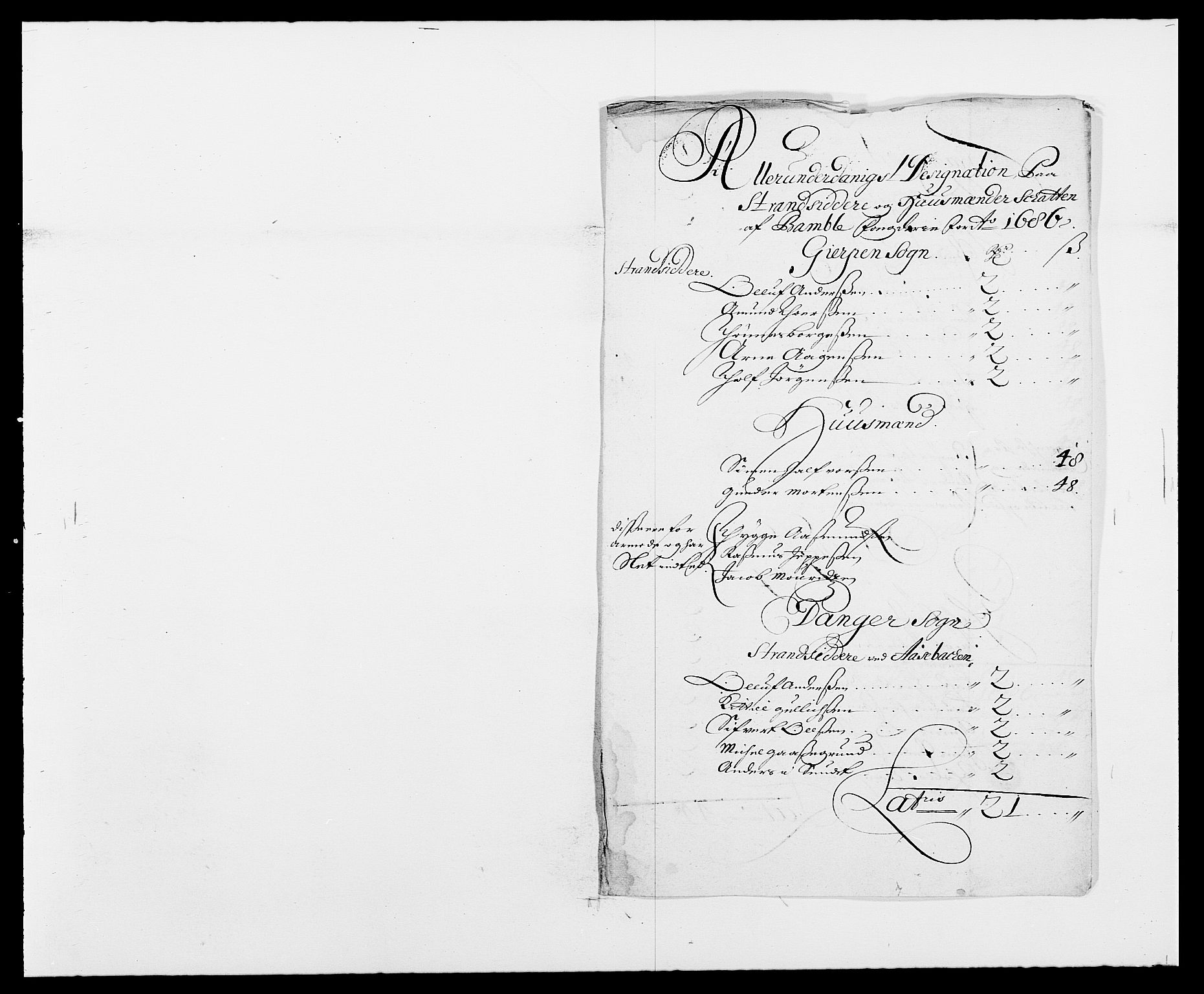 Rentekammeret inntil 1814, Reviderte regnskaper, Fogderegnskap, RA/EA-4092/R34/L2049: Fogderegnskap Bamble, 1685-1687, s. 61