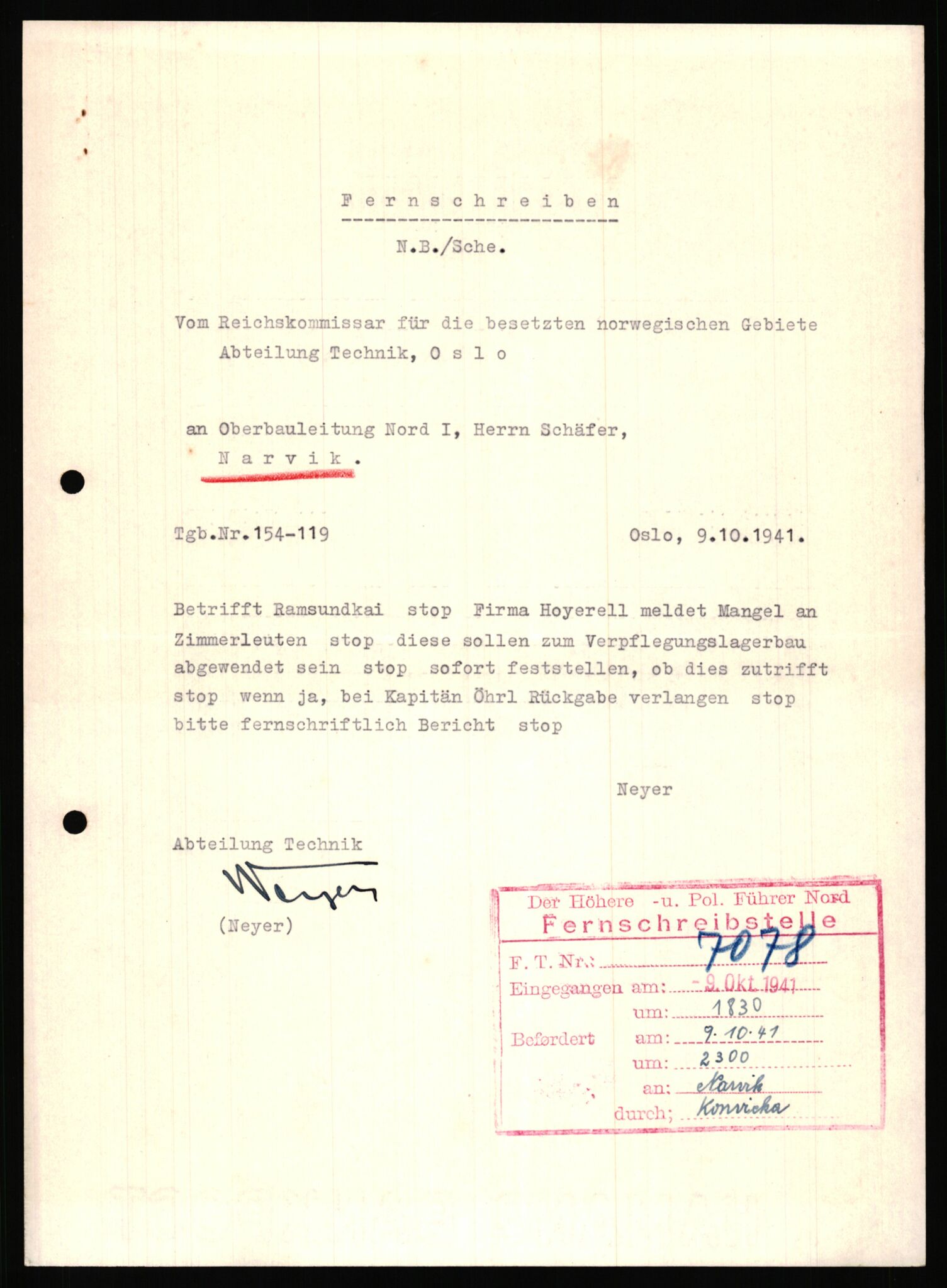 Tyske arkiver, Organisation Todt (OT), Einsatzgruppe Wiking, AV/RA-RAFA-2188/2/B/Bb/L0006: Korrespondanse med Kriegsmarine, 1940-1941, s. 24