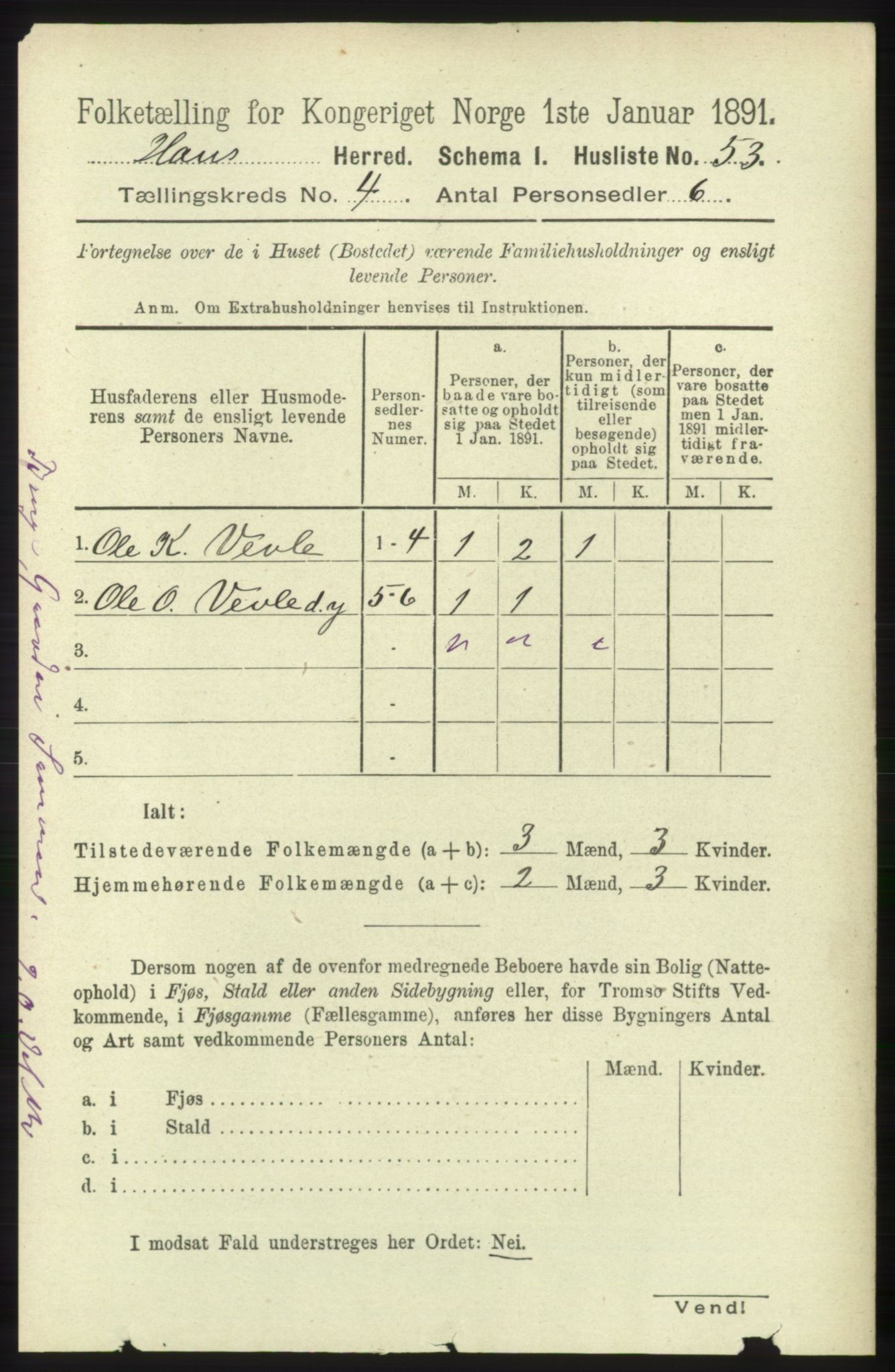 RA, Folketelling 1891 for 1250 Haus herred, 1891, s. 1394