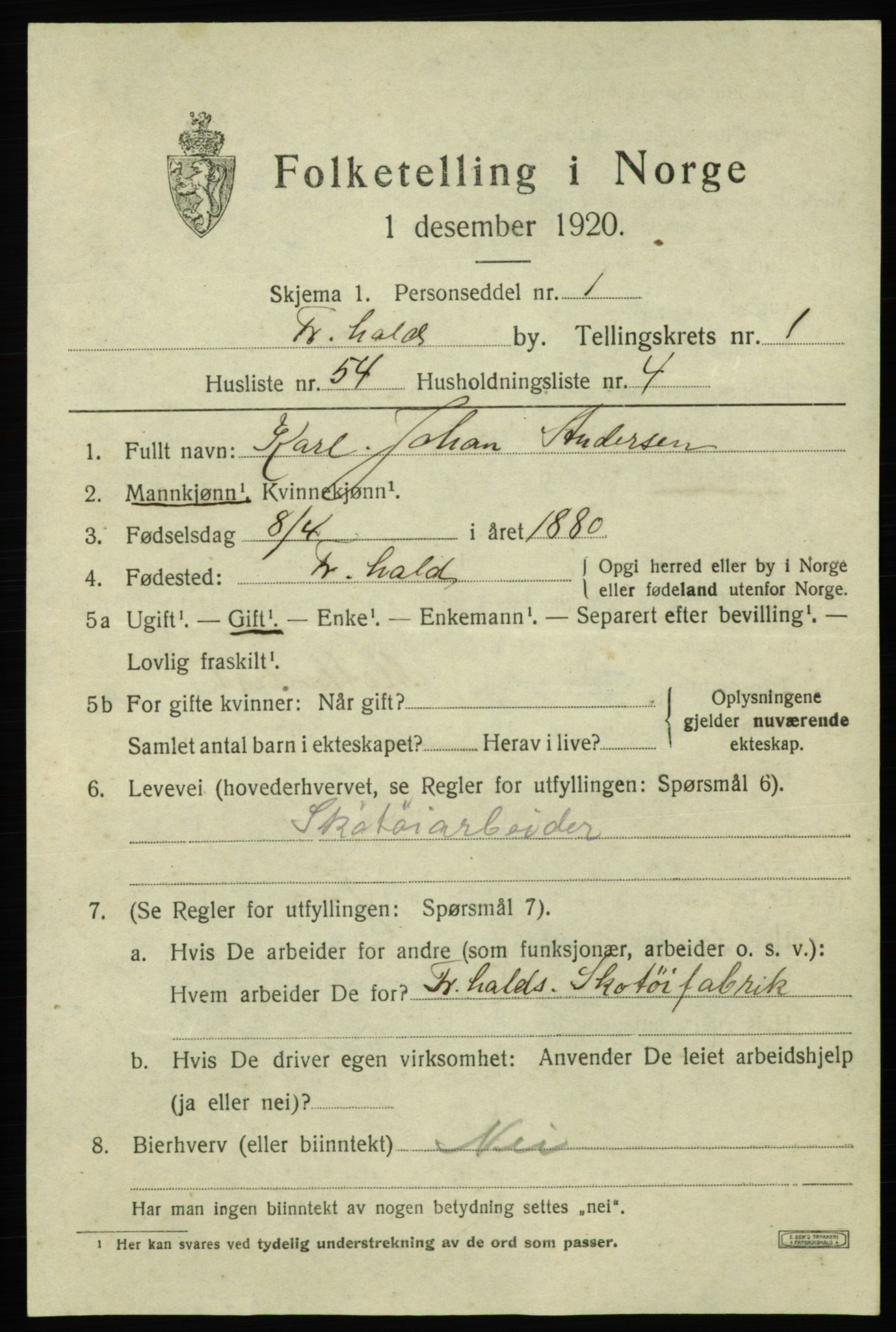 SAO, Folketelling 1920 for 0101 Fredrikshald kjøpstad, 1920, s. 9123