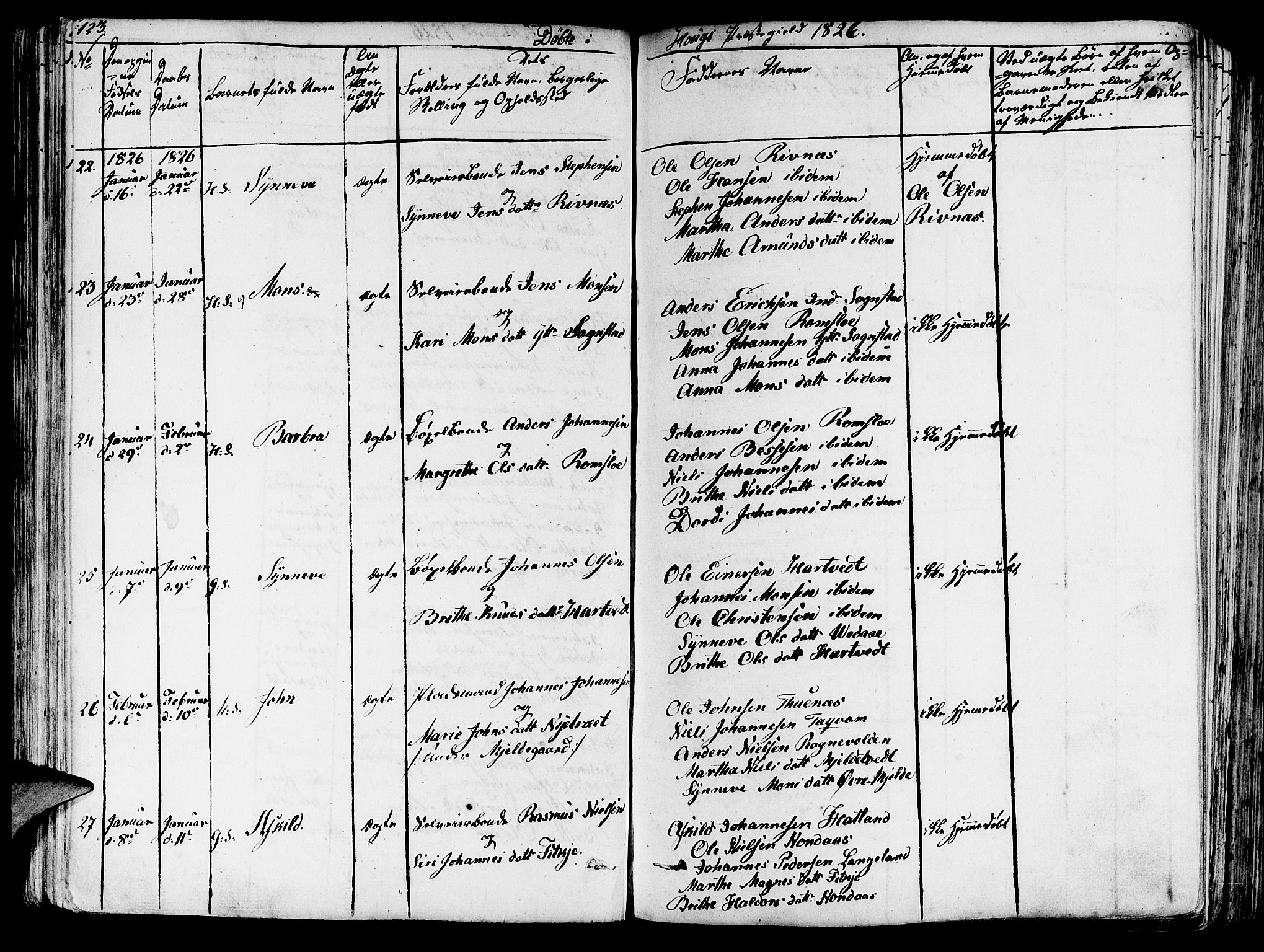 Haus sokneprestembete, SAB/A-75601/H/Haa: Ministerialbok nr. A 13, 1821-1827, s. 123