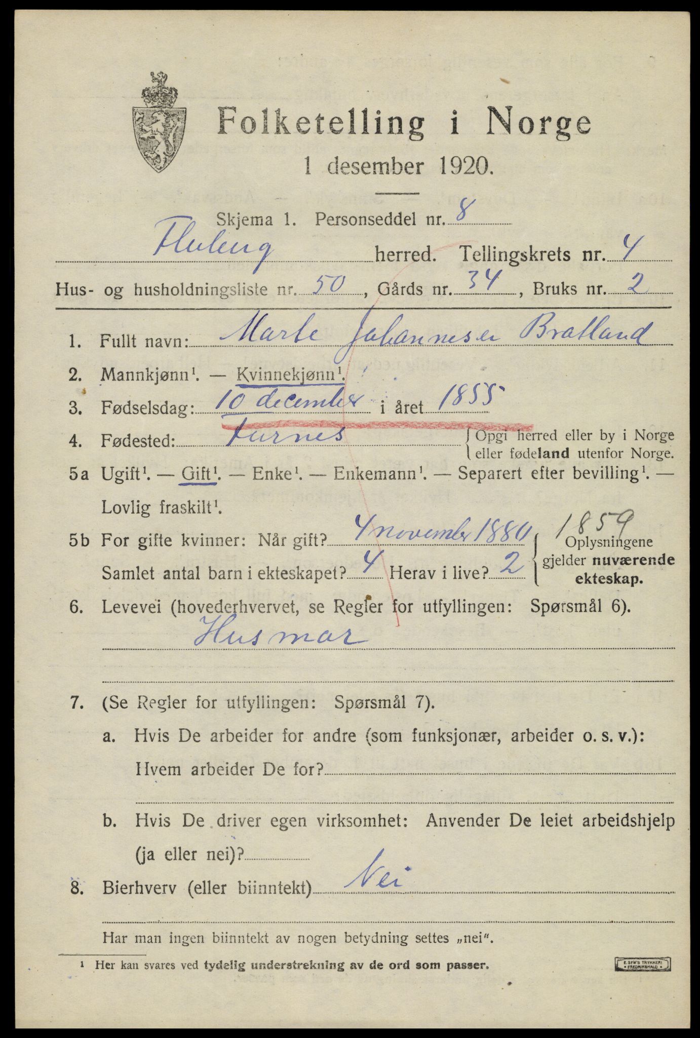 SAH, Folketelling 1920 for 0537 Fluberg herred, 1920, s. 3944