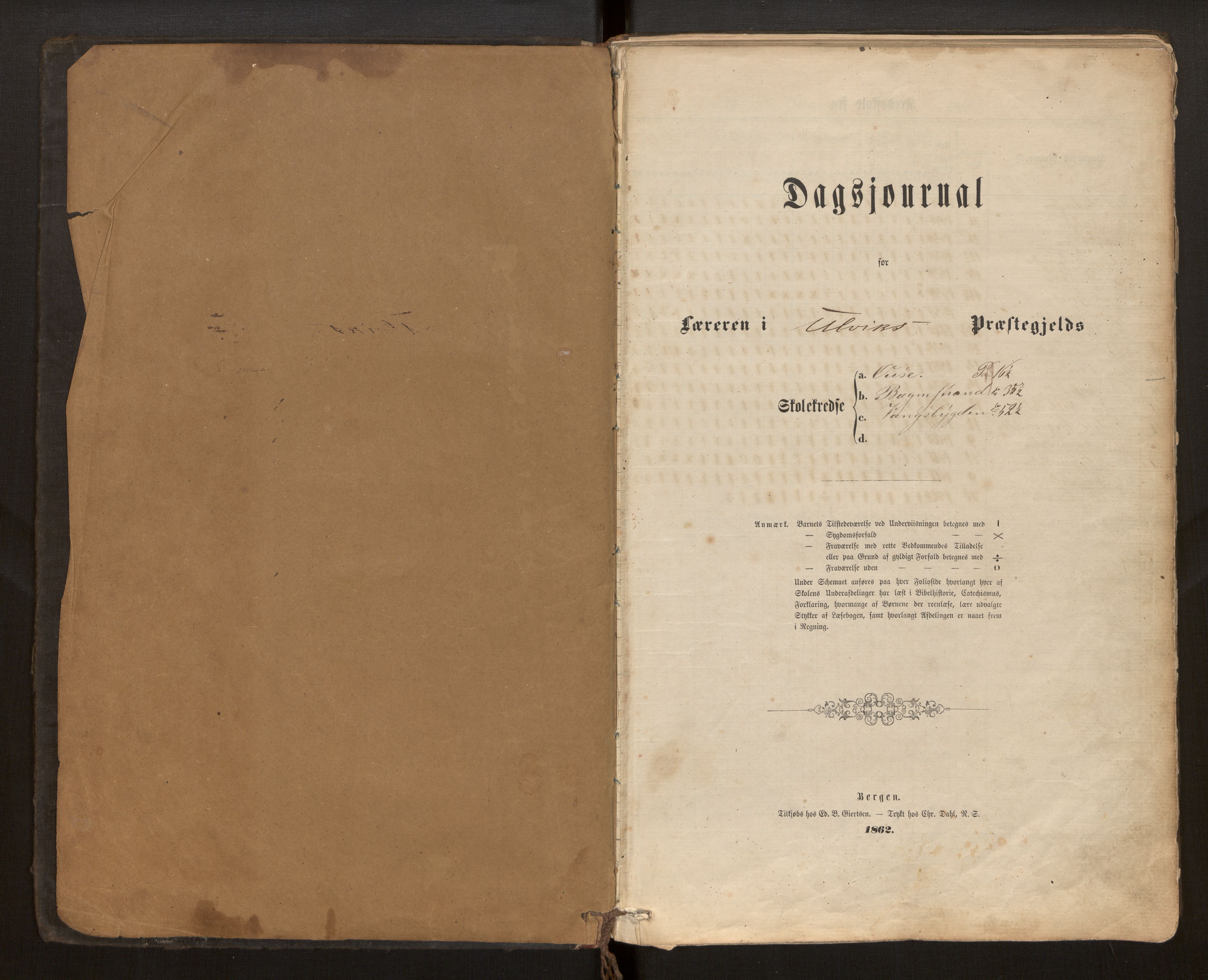 Ulvik sokneprestembete, AV/SAB-A-78801/J/Jb/Jbd/L0001: Dagsjournal for læraren i Ulvik prestegjeld for skulekrinsane Osa, Bagnsstrond og Vangsbygda, 1862-1871