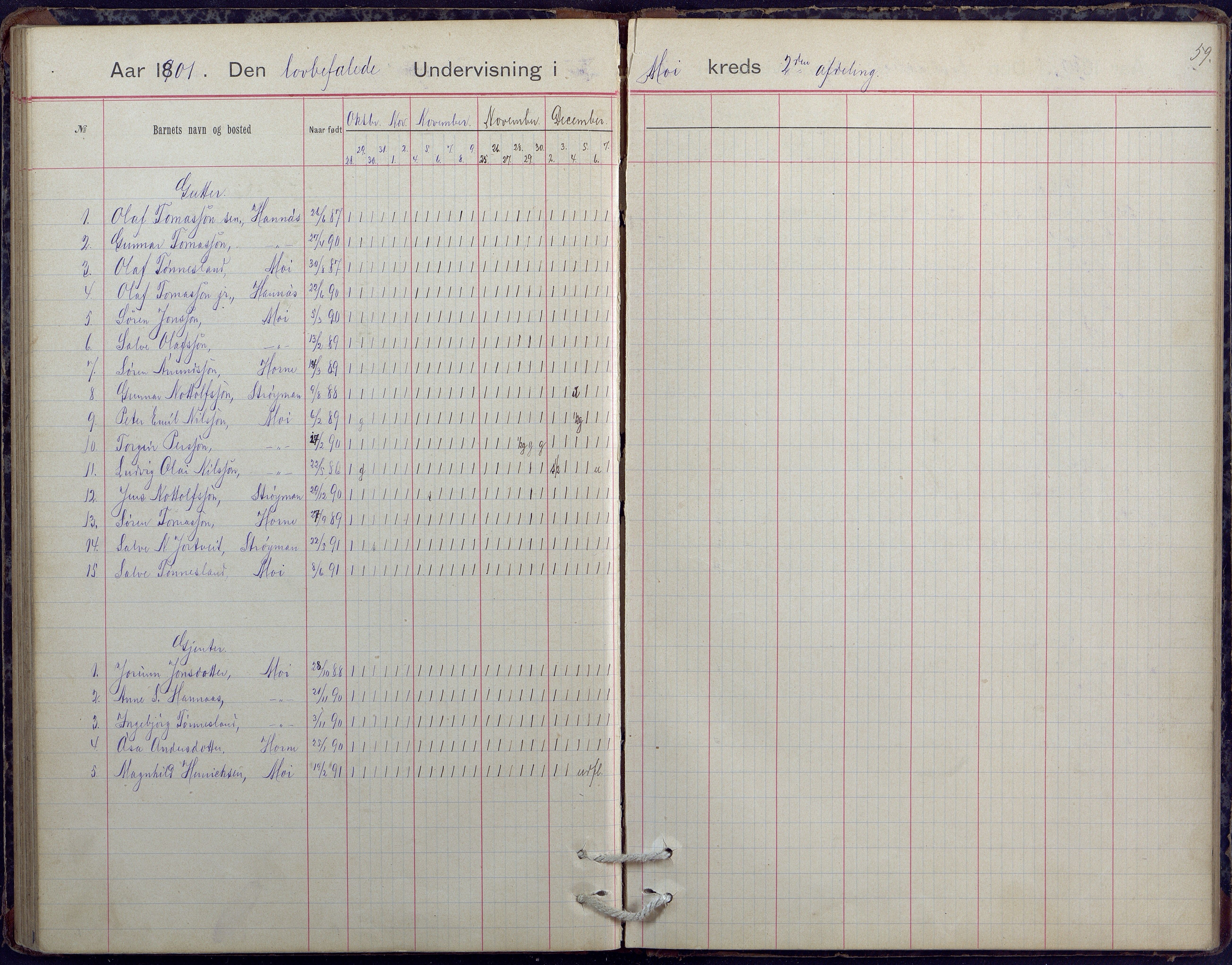 Hornnes kommune, Moi, Moseid, Kjetså skolekretser, AAKS/KA0936-550e/F1/L0005: Dagbok. Moseid, Moi, 1892-1908, s. 59