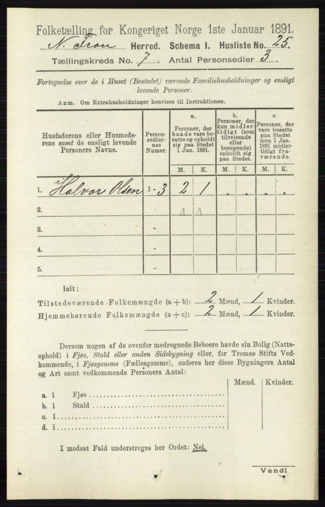 RA, Folketelling 1891 for 0518 Nord-Fron herred, 1891, s. 2760
